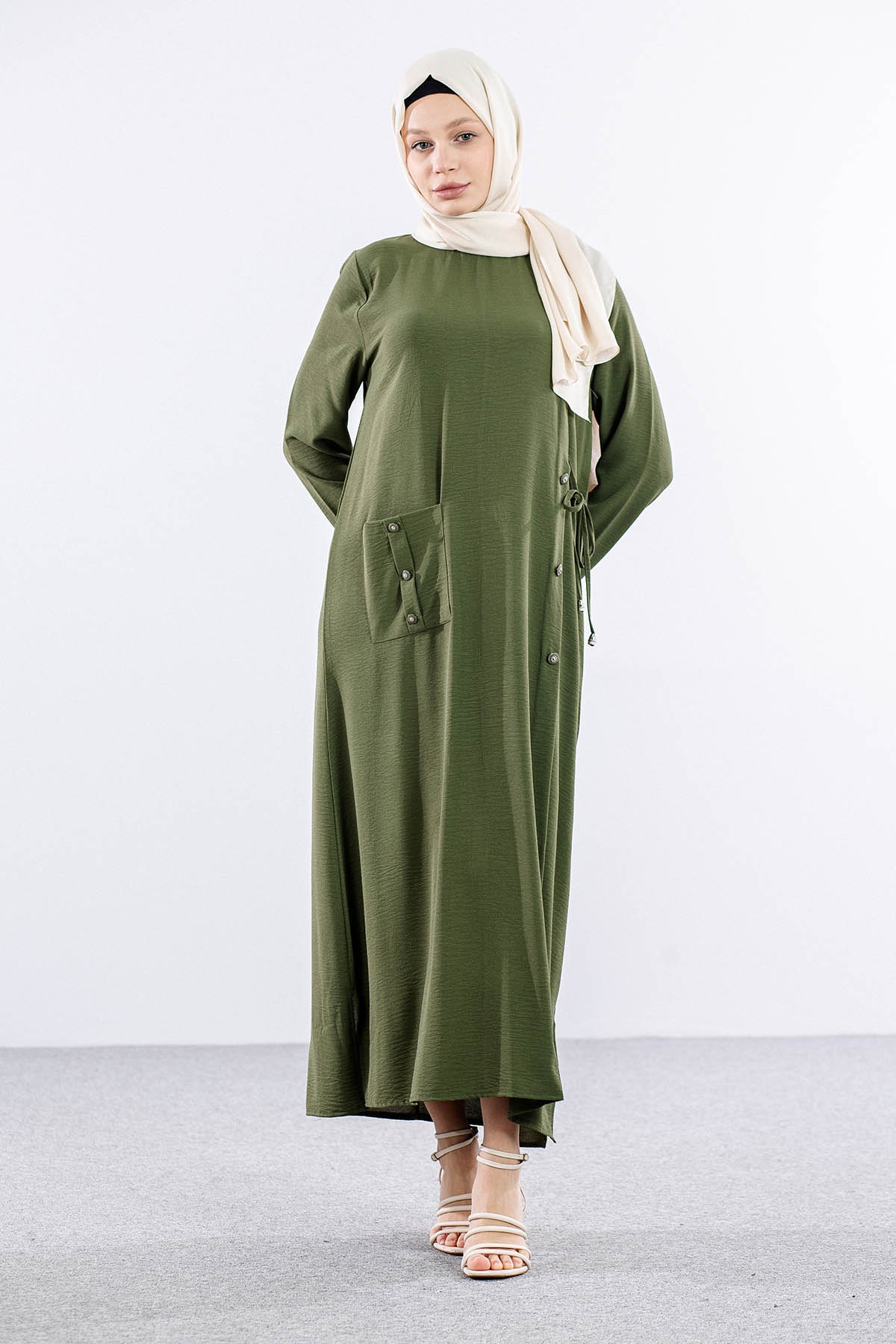 8406 Elbise 44-52 Ae Dugme - Haki - 1