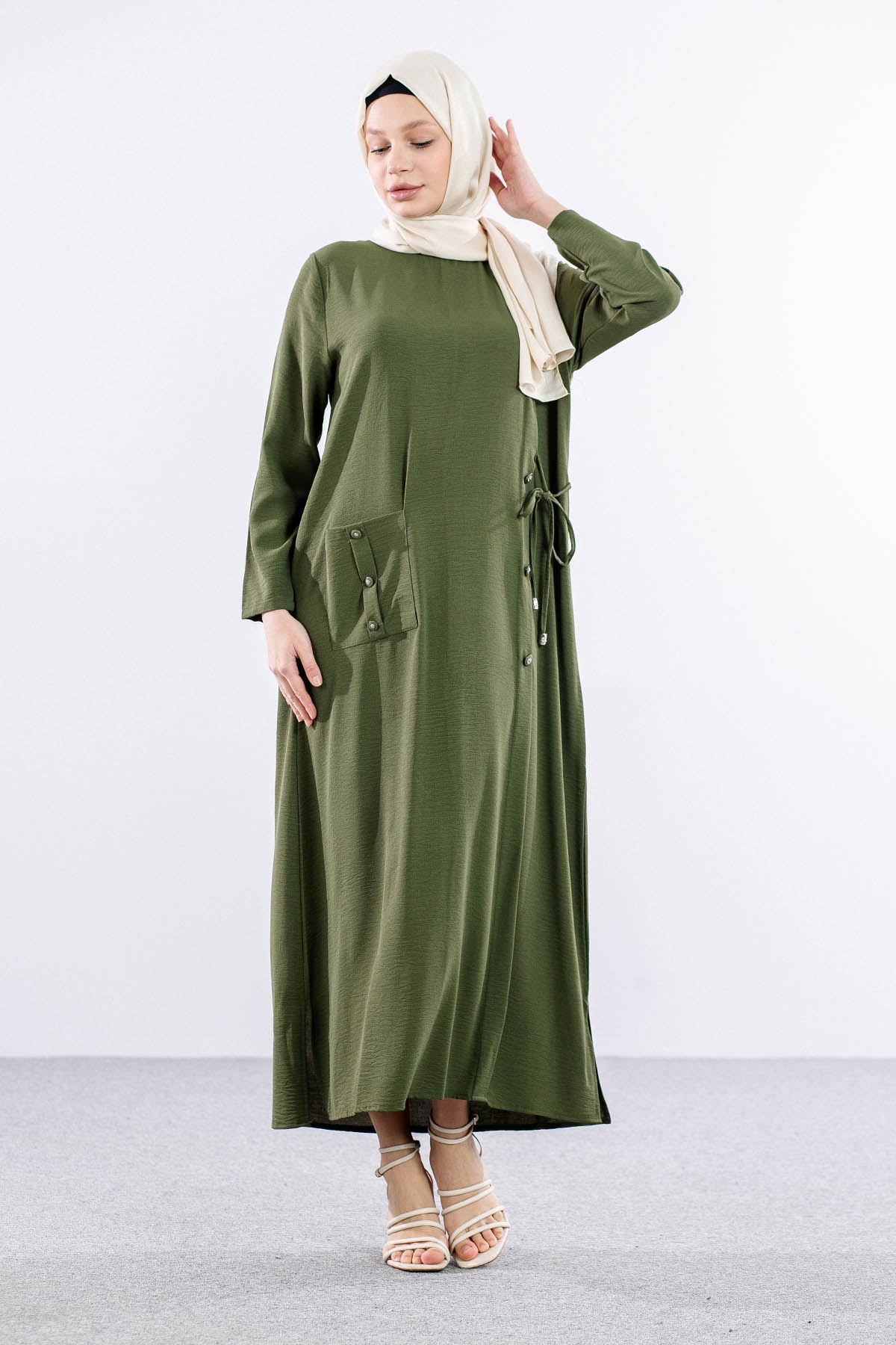 8406 Elbise 44-52 Ae Dugme - Haki - 2