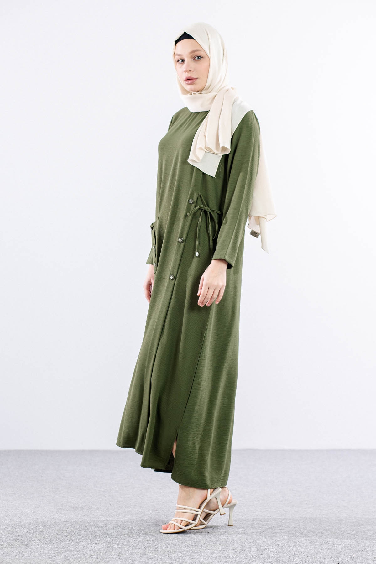 8406 Elbise 44-52 Ae Dugme - Haki - 3