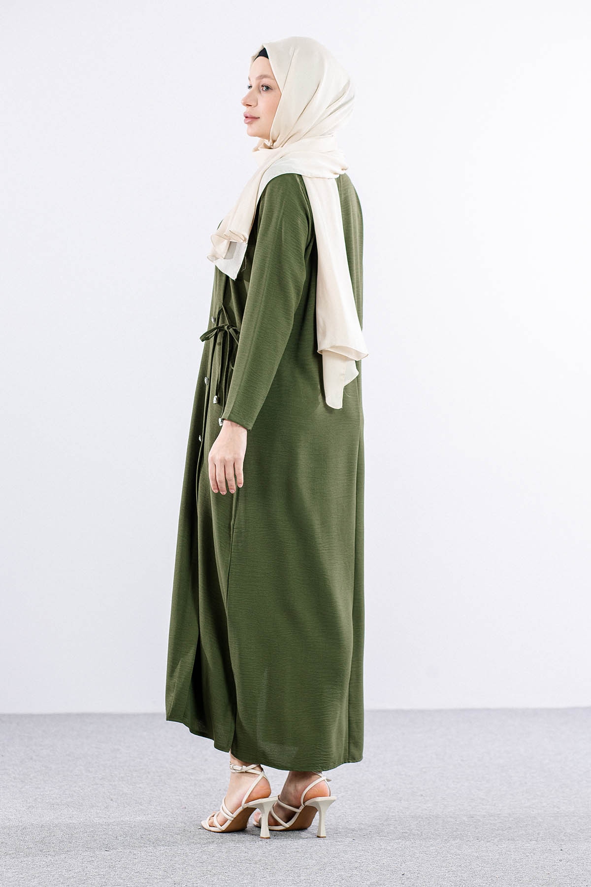 8406 Elbise 44-52 Ae Dugme - Haki - 5