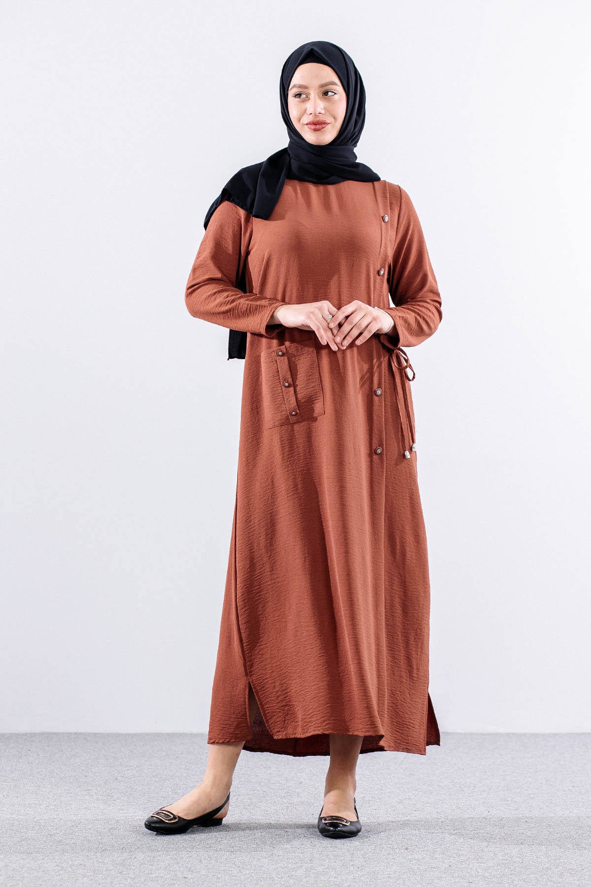 8406 Elbise 44-52 Ae Dugme - Kiremit - 1