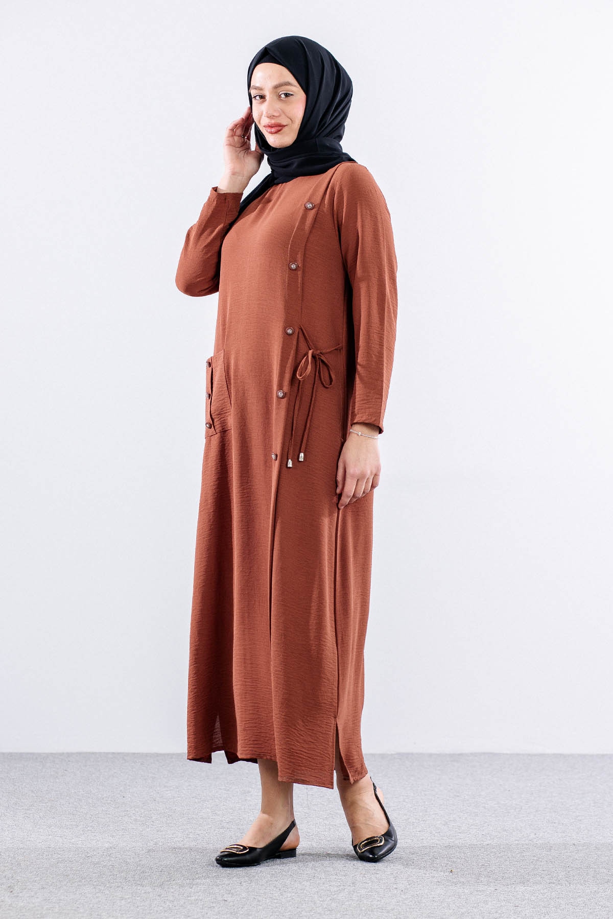 8406 Elbise 44-52 Ae Dugme - Kiremit - 2