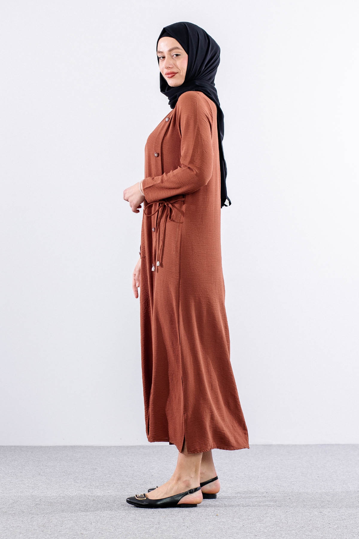 8406 Elbise 44-52 Ae Dugme - Kiremit - 3