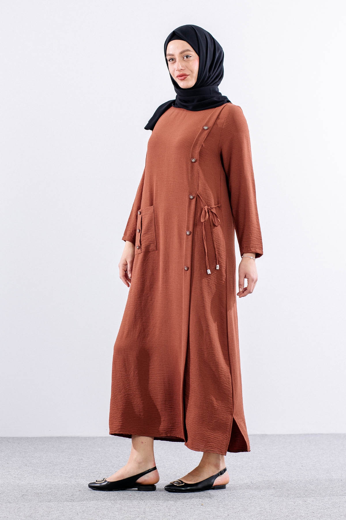 8406 Elbise 44-52 Ae Dugme - Kiremit - 4