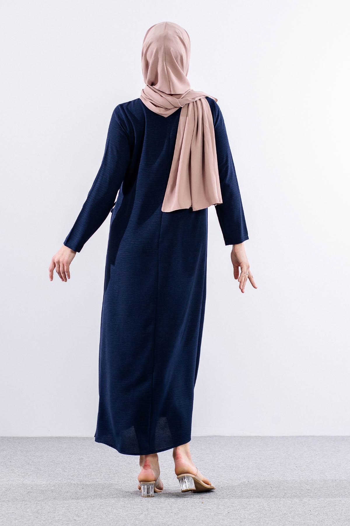 8406 Elbise 44-52 Ae Dugme - Lacivert - 5