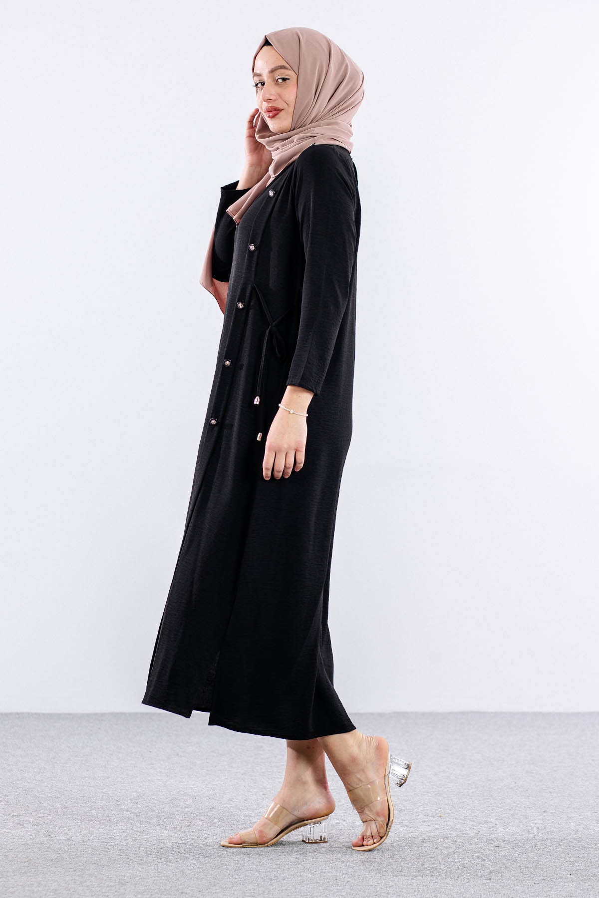 8406 Elbise 44-52 Ae Dugme - Siyah - 4