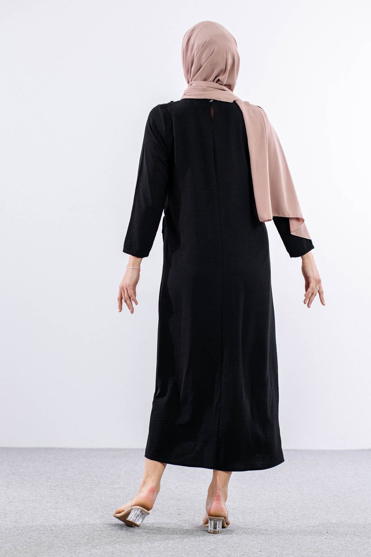 8406 Elbise 44-52 Ae Dugme - Siyah - 5