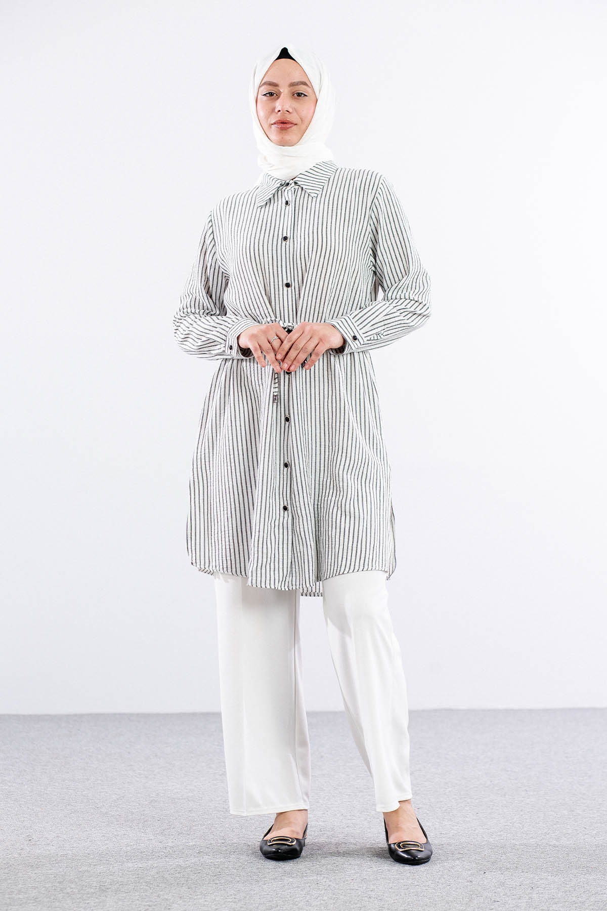 8418 Gömlek 44-52 Czg - Siyah_beyaz - 1