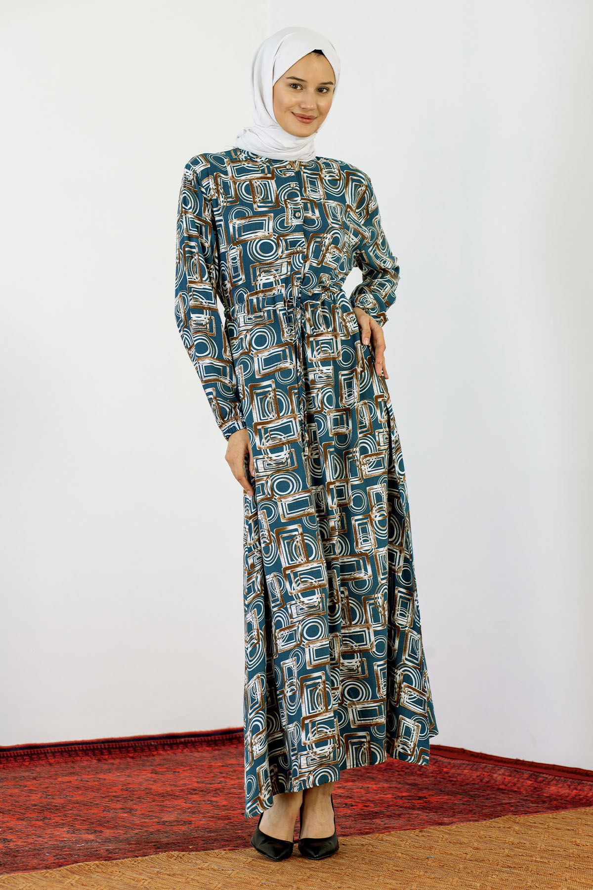 8427 Elbise 44-52 Kare - Mavi - 2