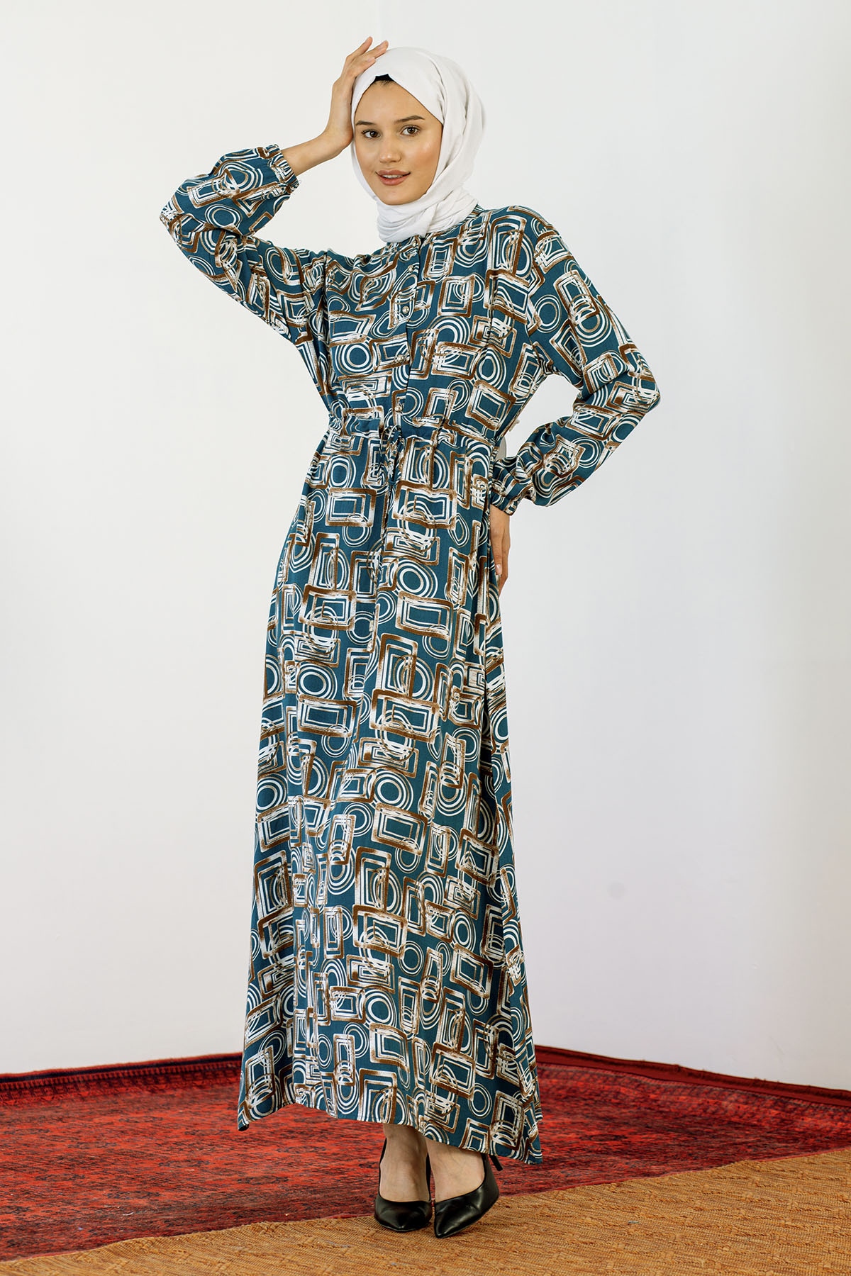 8427 Elbise 44-52 Kare - Mavi - 3