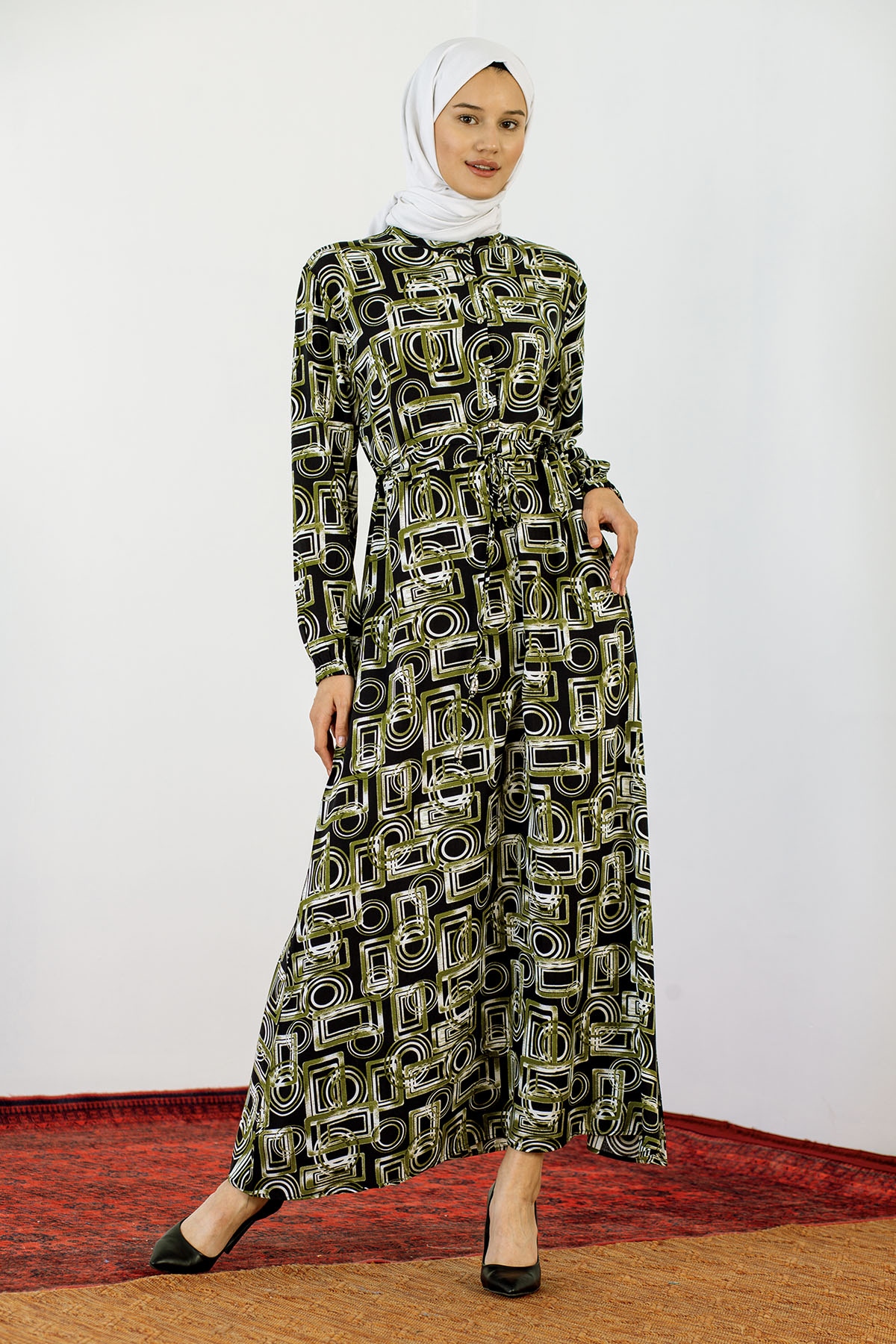 8427 Elbise 44-52 Kare - Yesil - 1