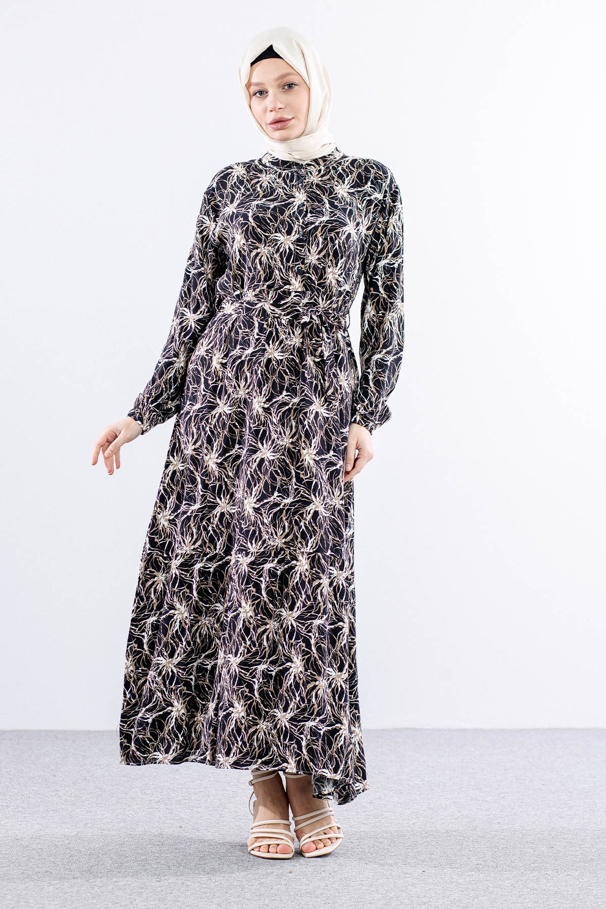 8428 Elbise 44-52 - Siyah - 1