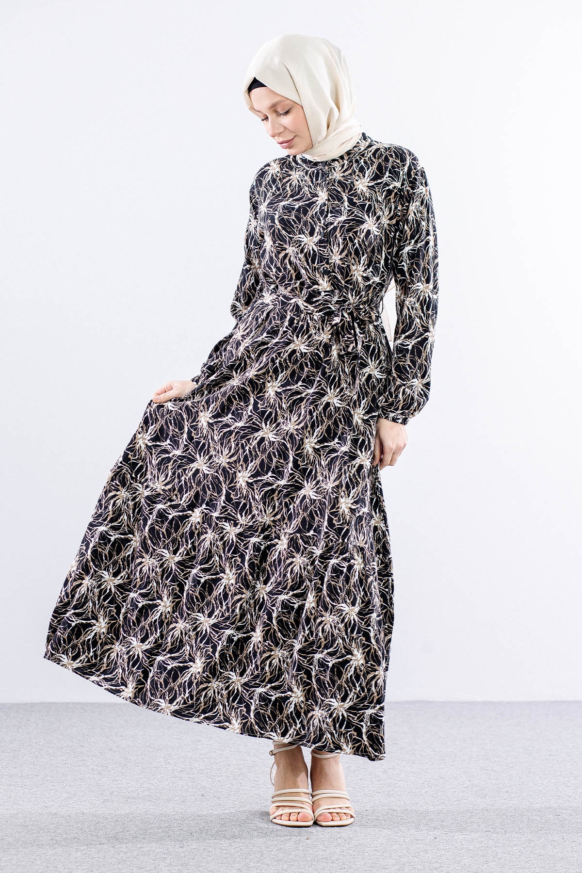 8428 Elbise 44-52 - Siyah - 2