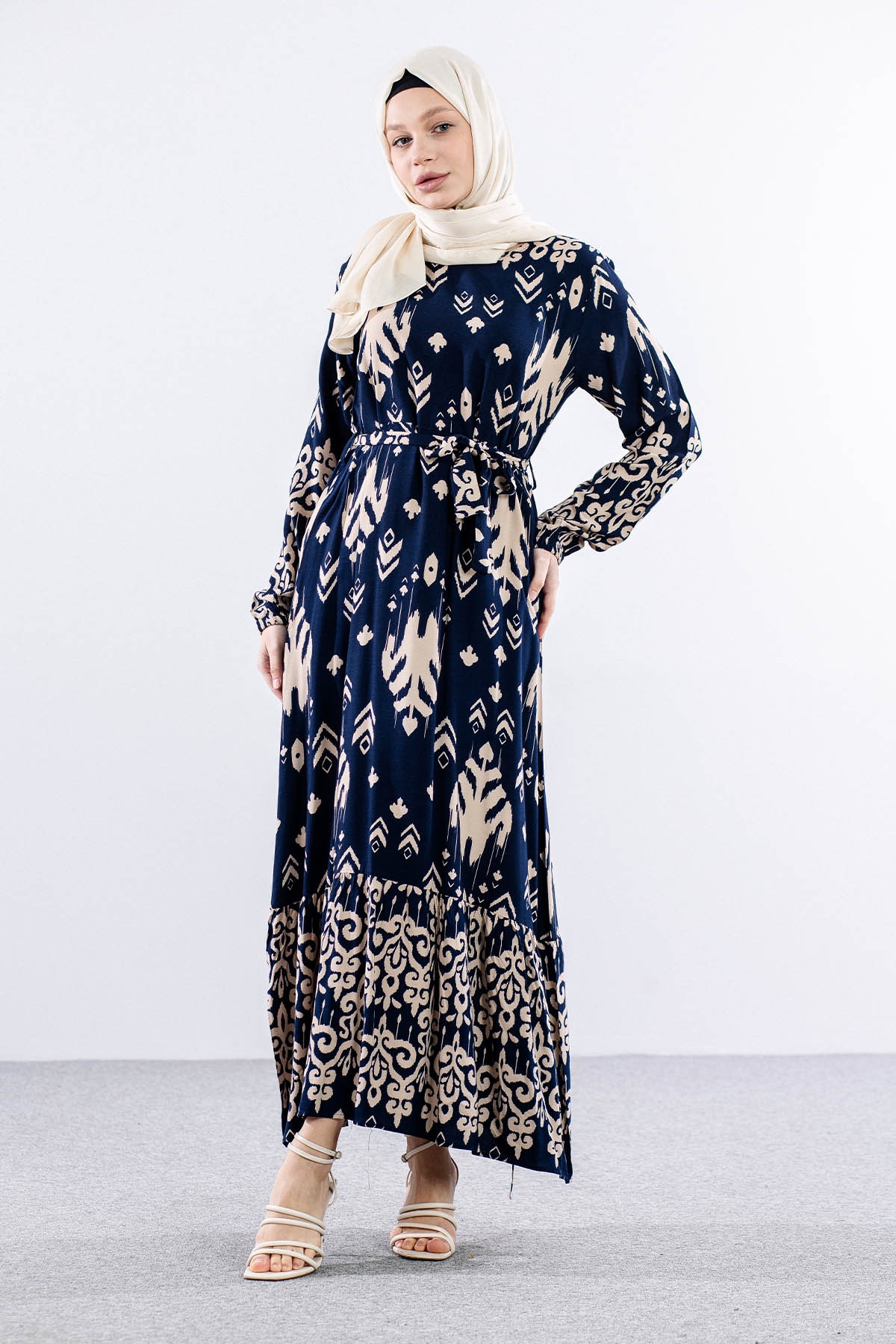 8438 Elbise 44-52 Ok - Lacivert - 1