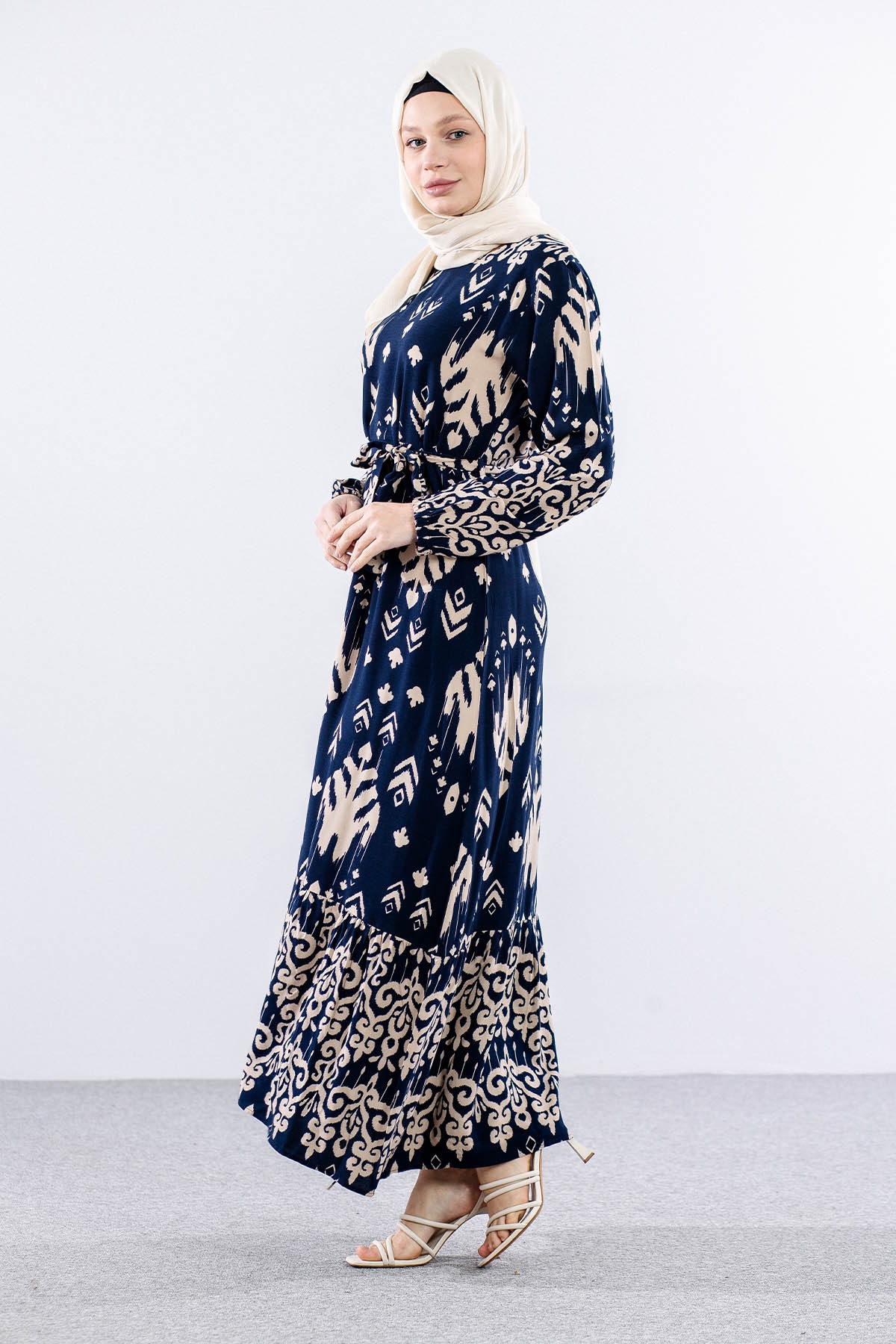 8438 Elbise 44-52 Ok - Lacivert - 2