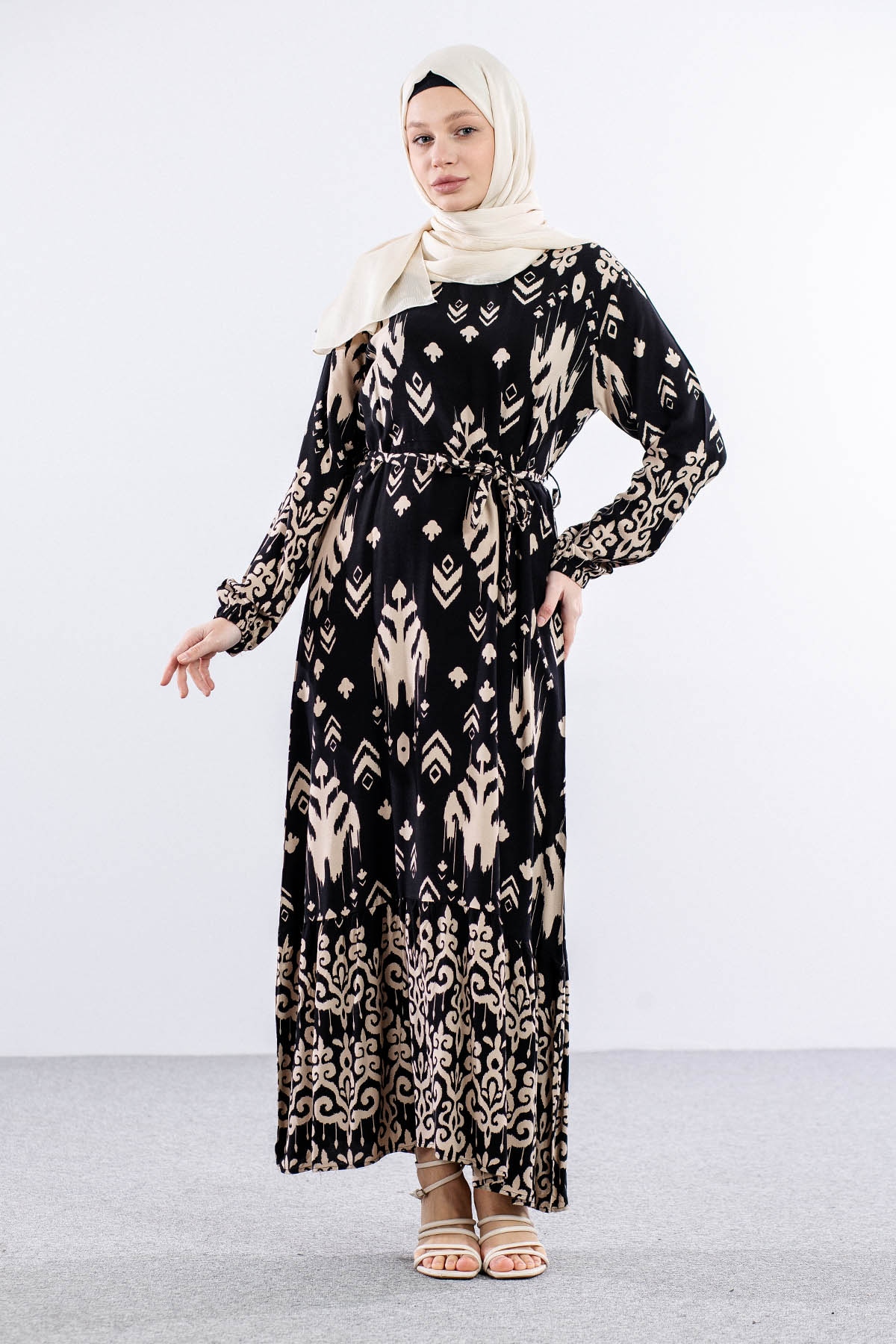 8438 Elbise 44-52 Ok - Siyah - 1