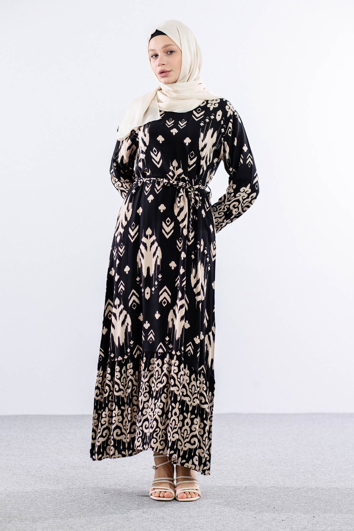 8438 Elbise 44-52 Ok - Siyah - 2