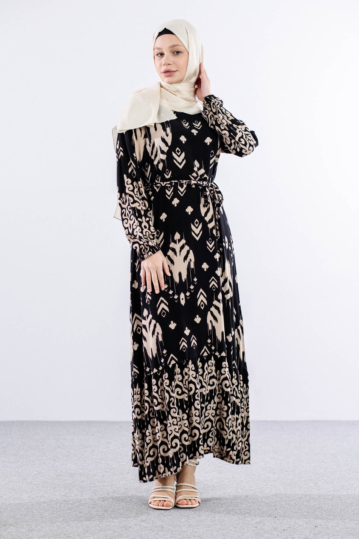 8438 Elbise 44-52 Ok - Siyah - 3