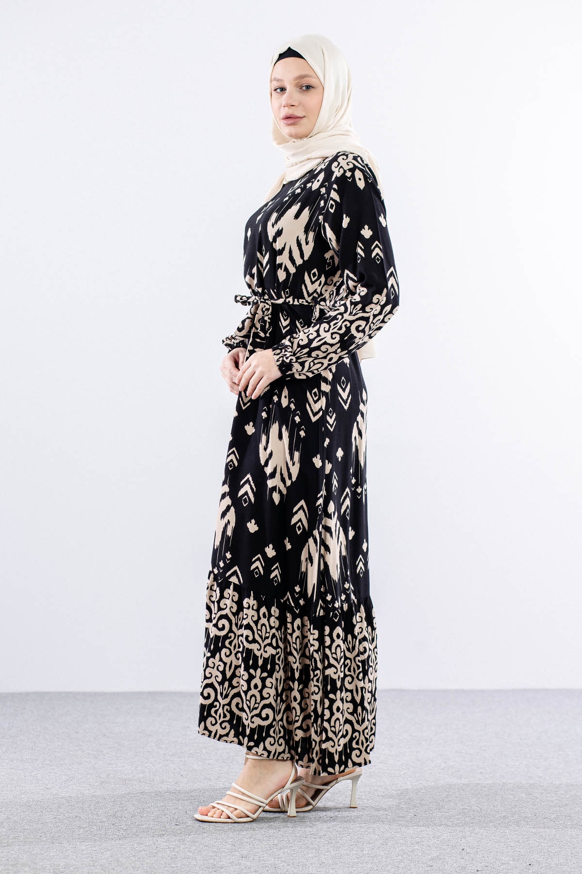 8438 Elbise 44-52 Ok - Siyah - 4