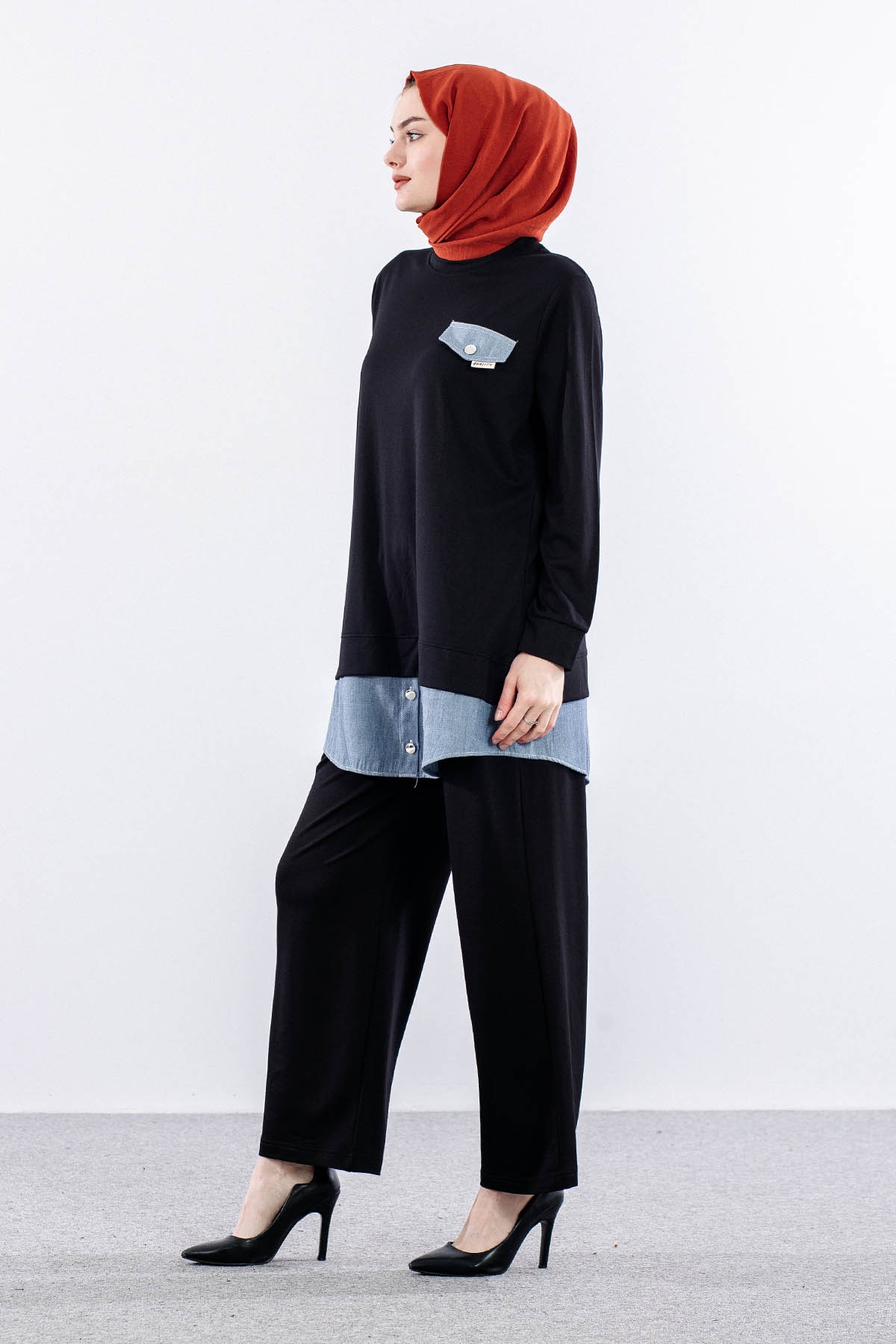 844-58 Tunik 40- Etekucu Kot Garni - Siyah - 2