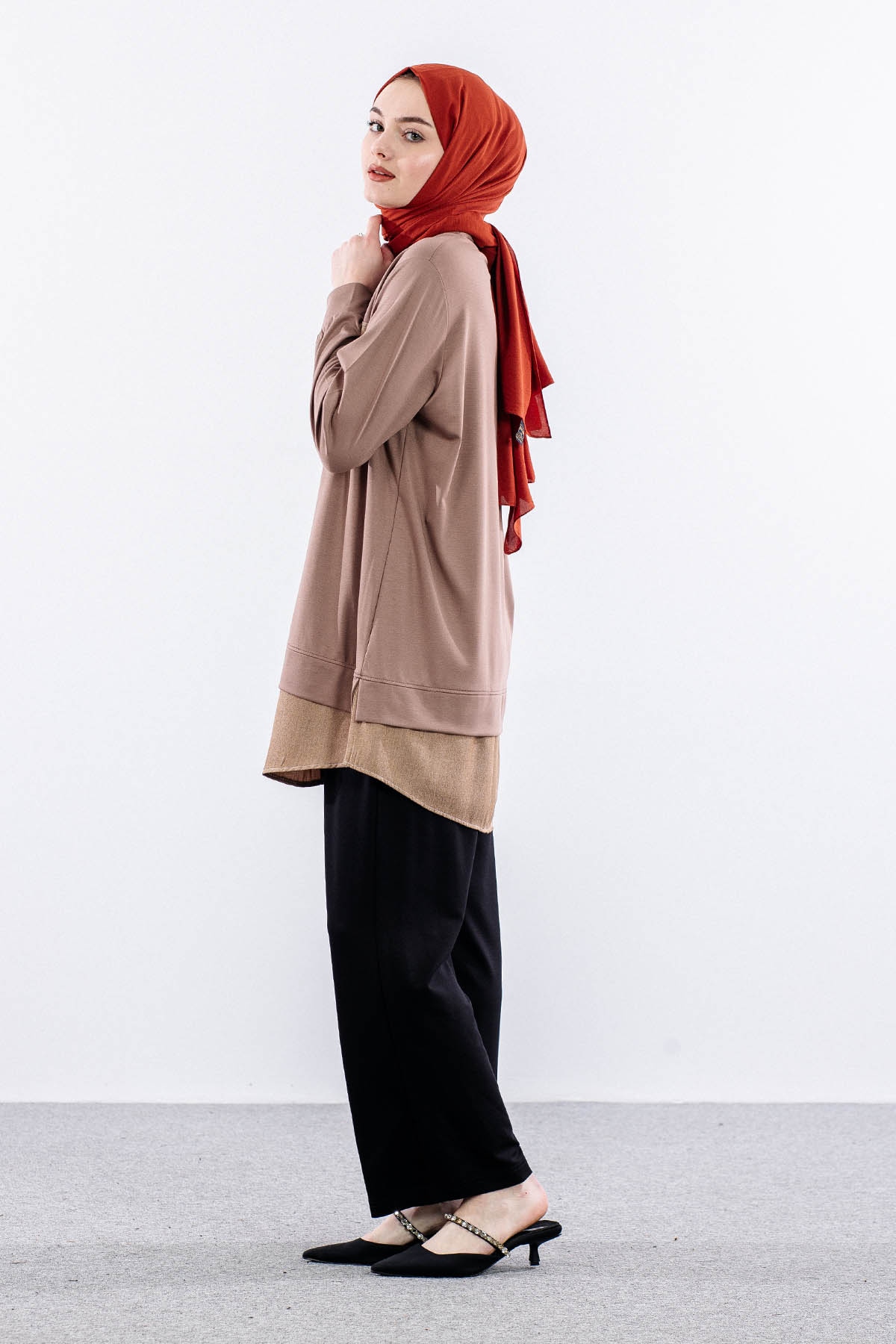 844-58 Tunik 40- Etekucu Kot Garni - Vizon - 4