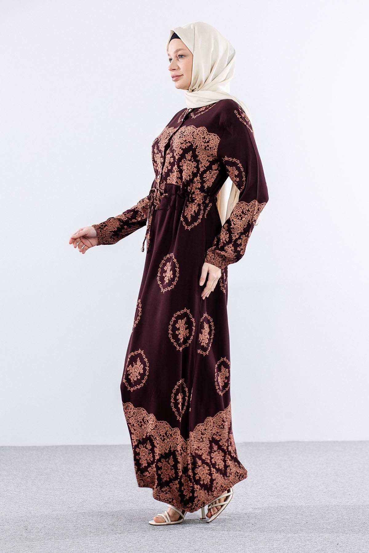 8441 Elbise 44-52 - Kahve - 2