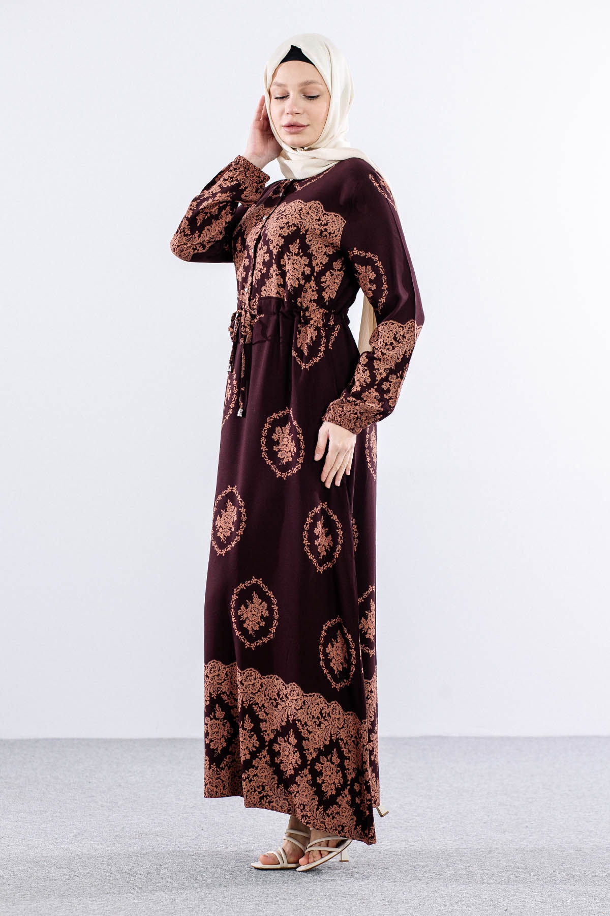 8441 Elbise 44-52 - Kahve - 3