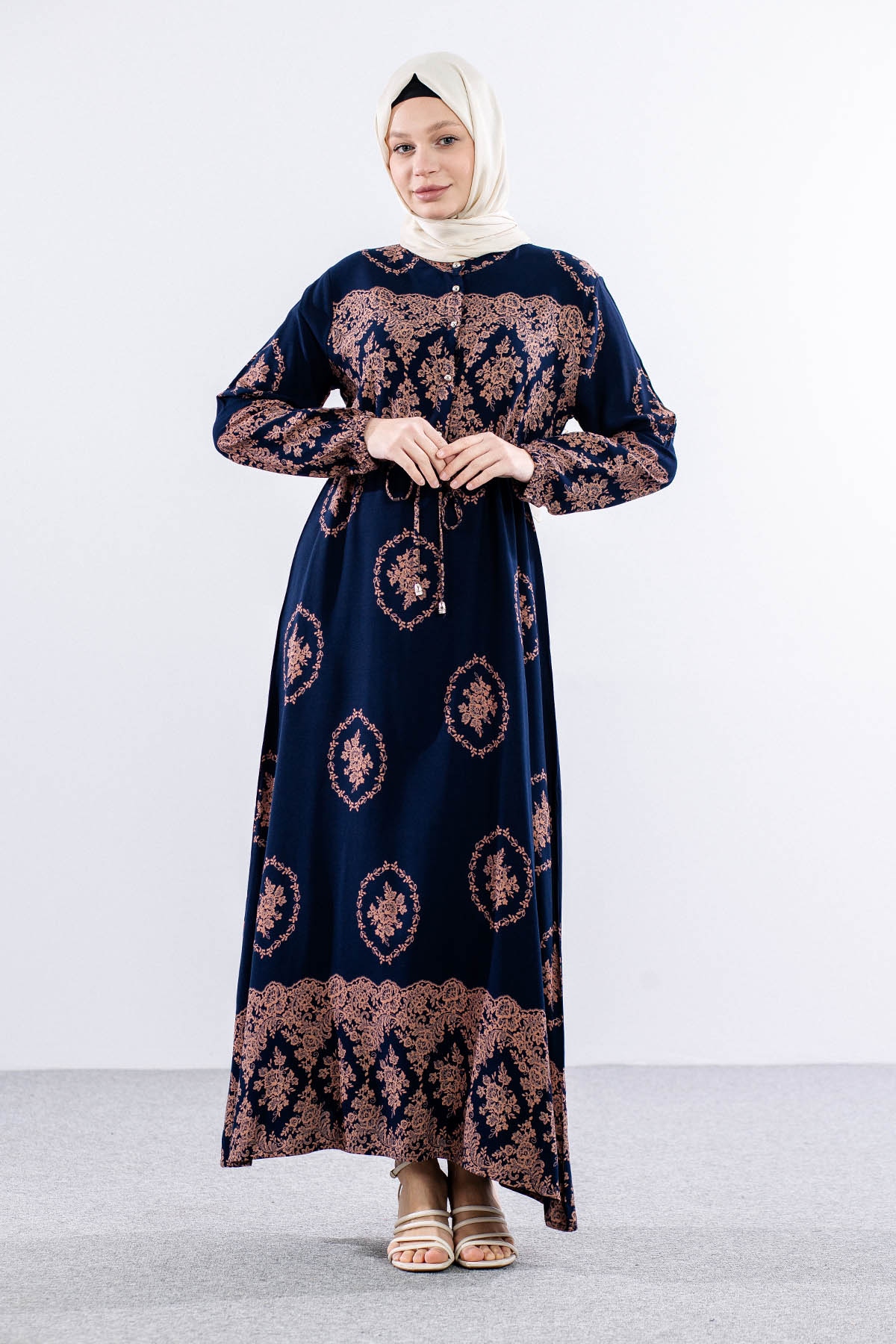 8441 Elbise 44-52 - Lacivert - 1