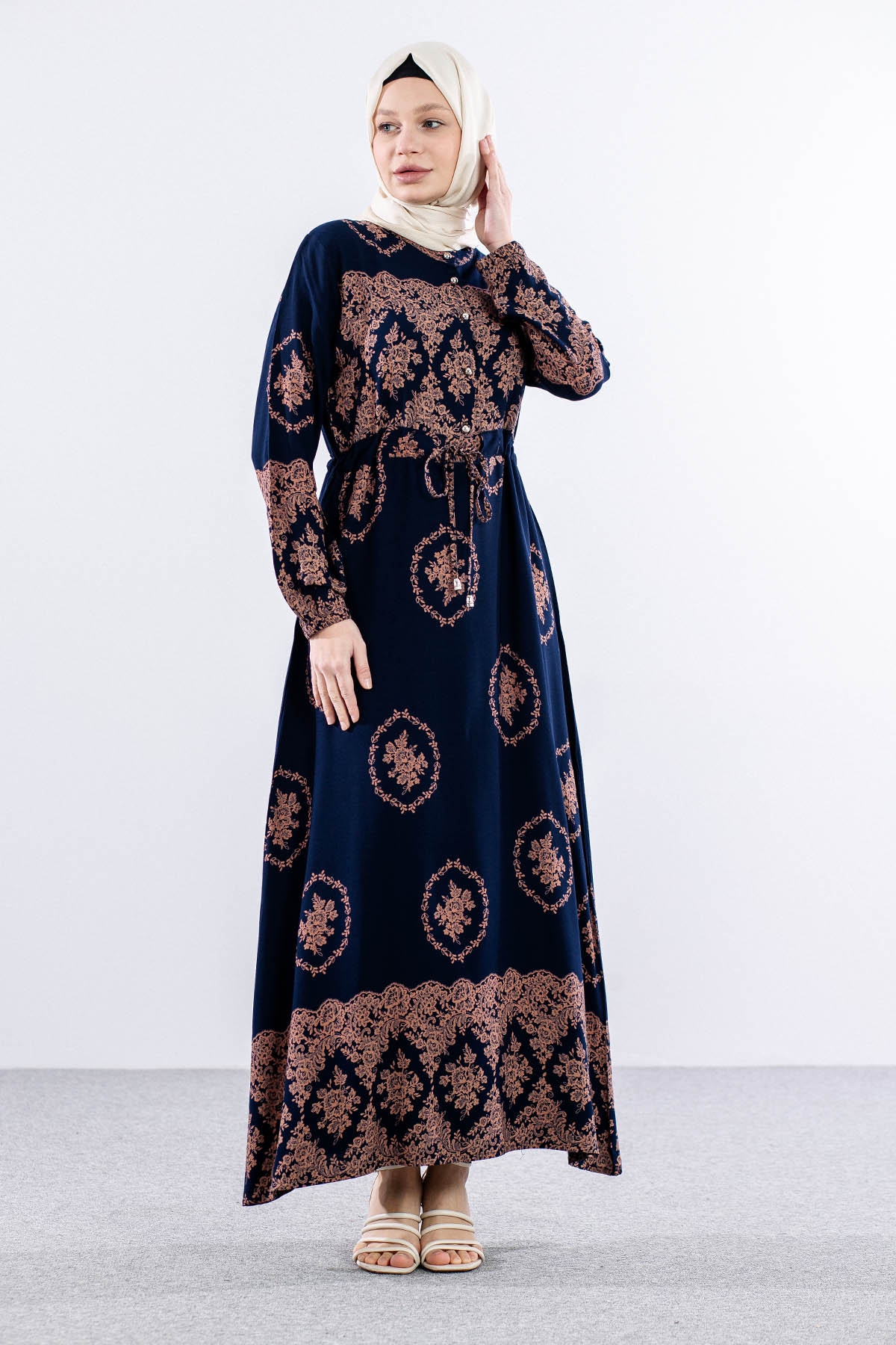 8441 Elbise 44-52 - Lacivert - 2