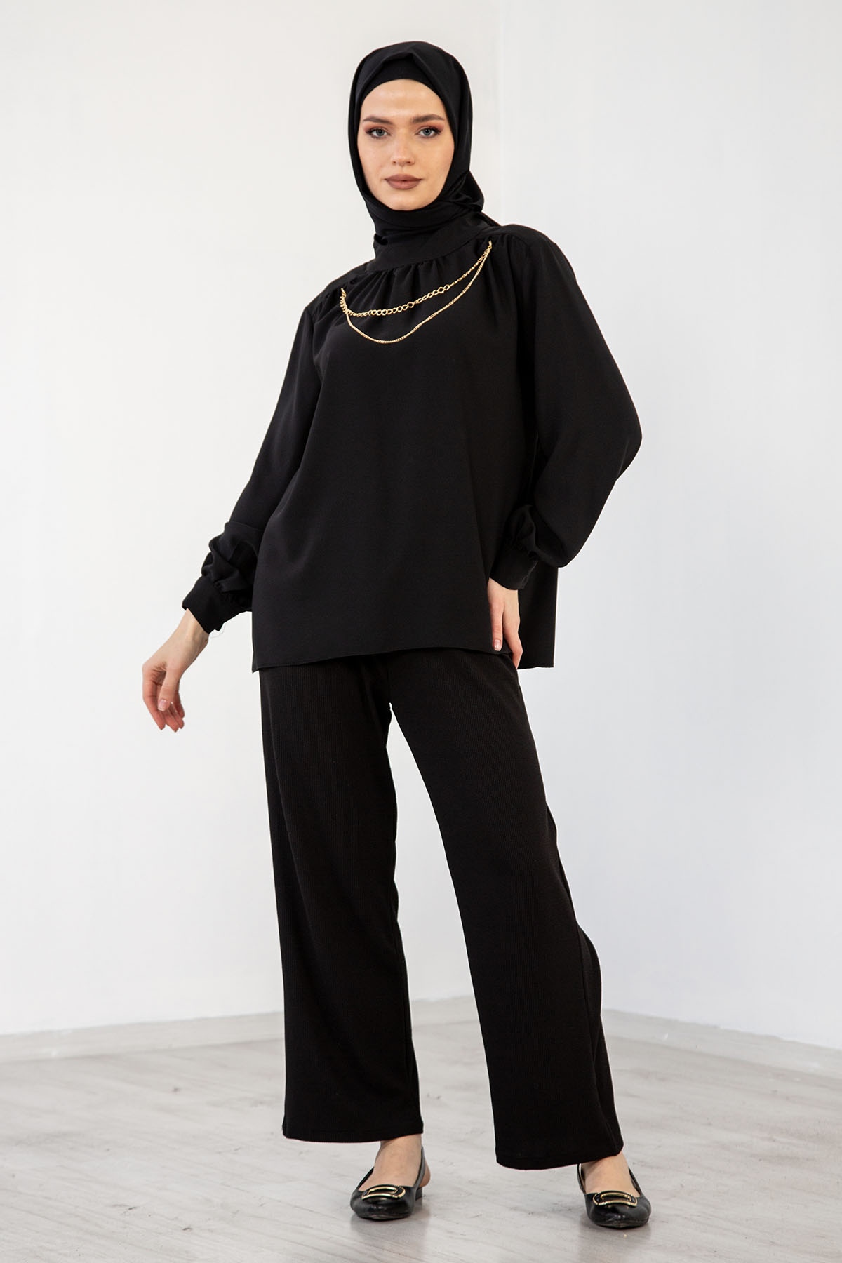 8471 Zincir Gömlek 36-42 - Siyah - 2