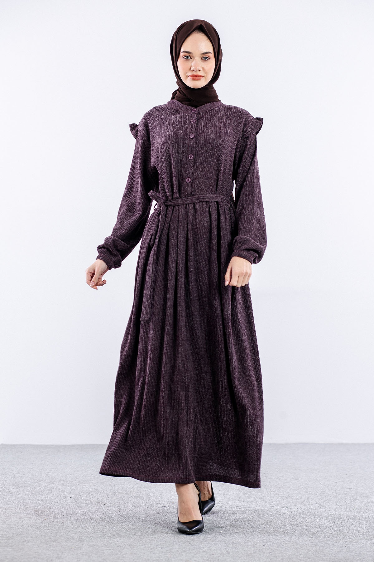 8487 Elbise 44-52 - Bordo - 1