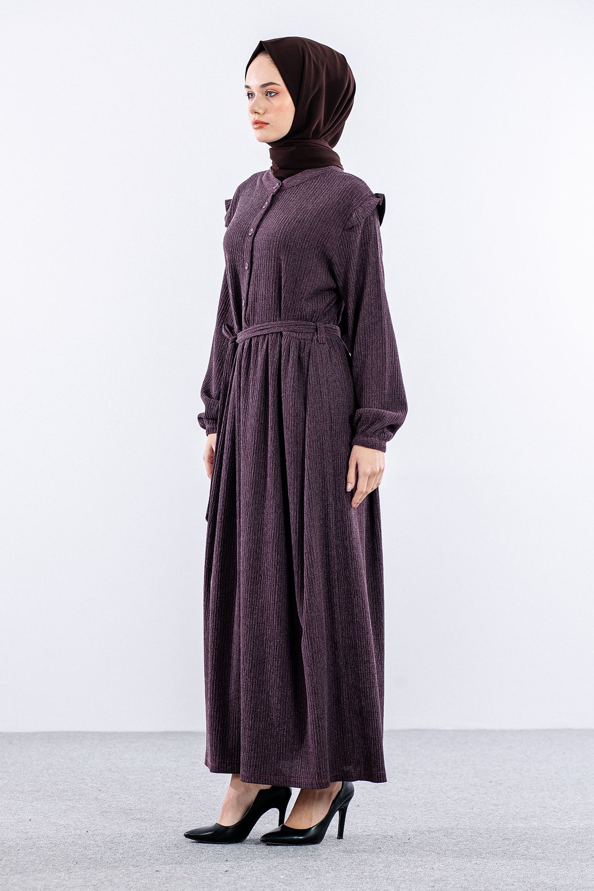 8487 Elbise 44-52 - Bordo - 2