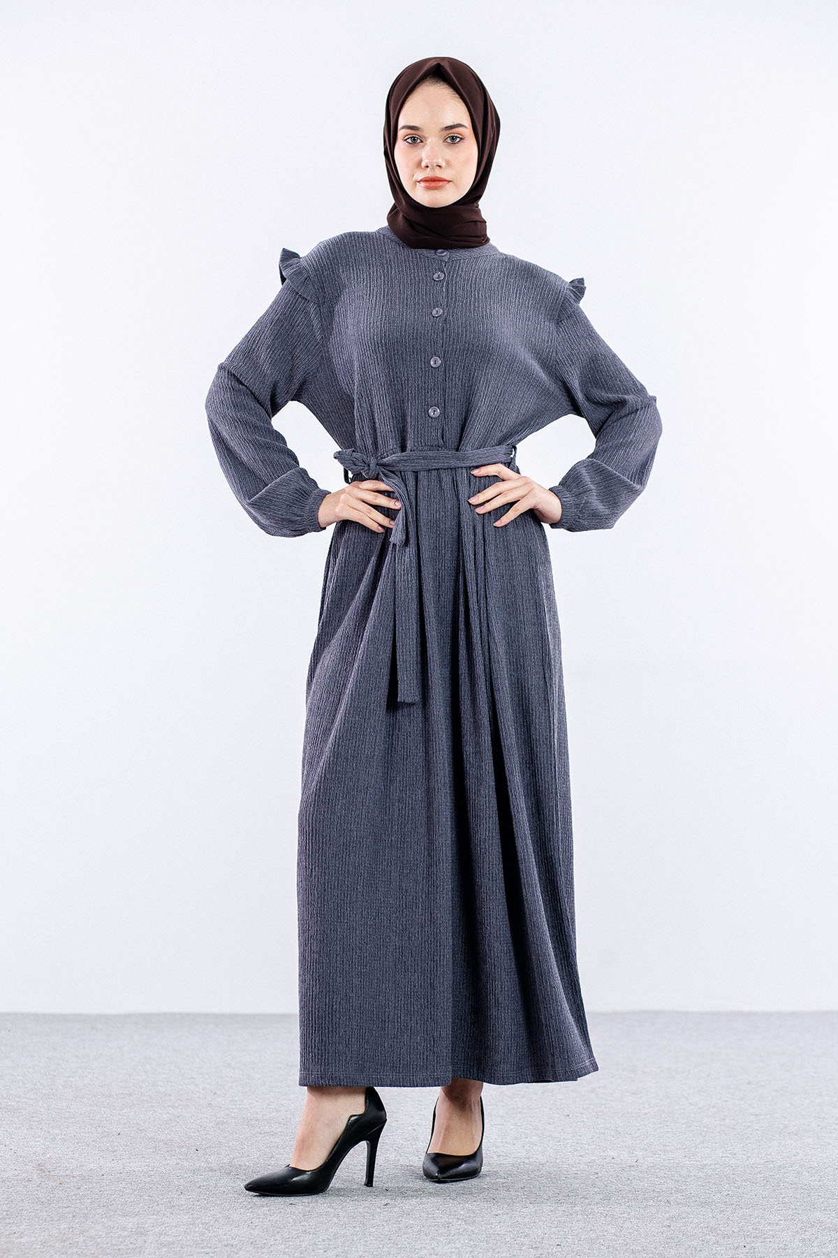 8487 Elbise 44-52 - Gri - 1