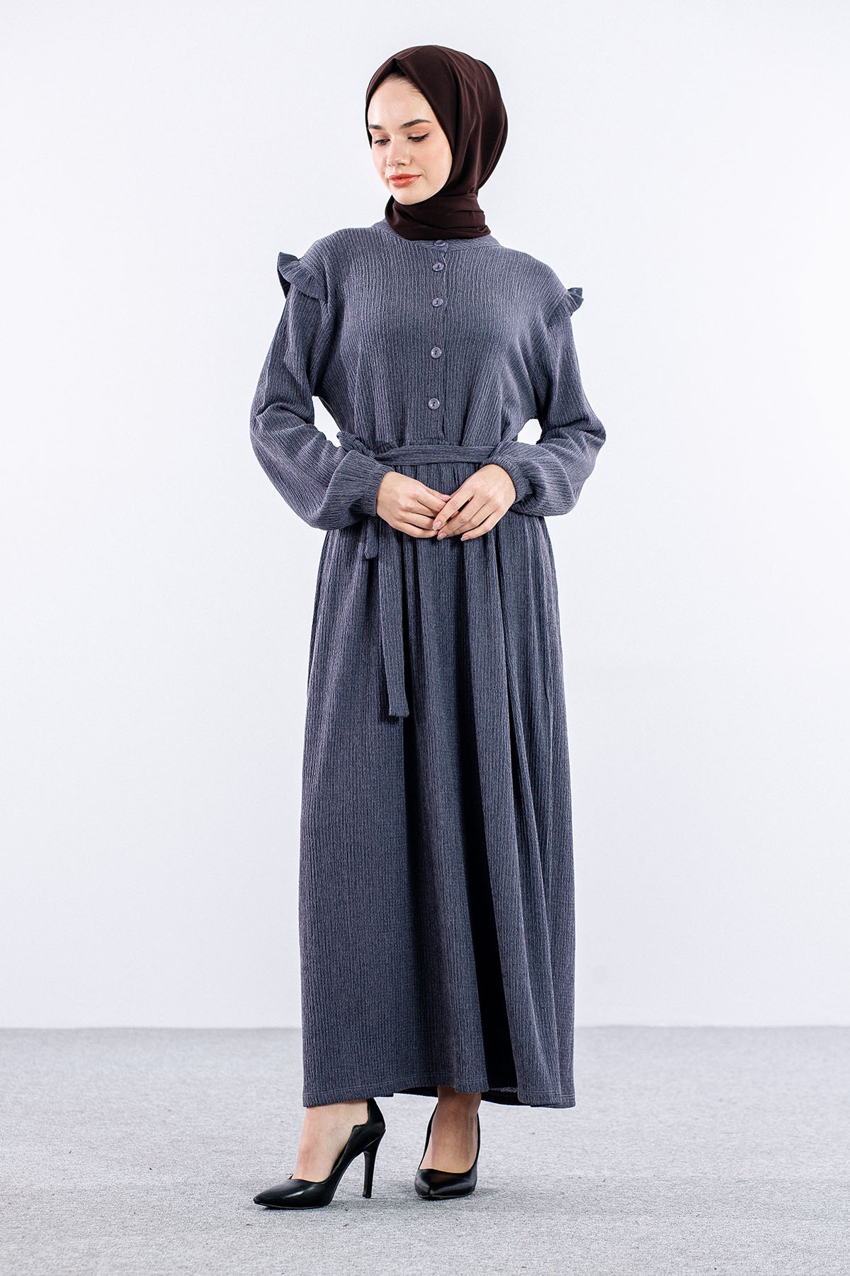 8487 Elbise 44-52 - Gri - 2