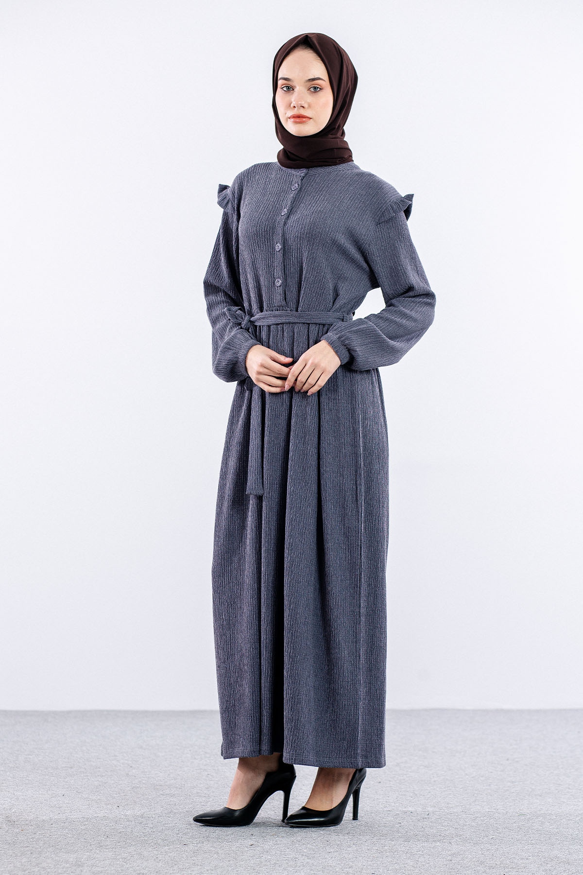 8487 Elbise 44-52 - Gri - 3