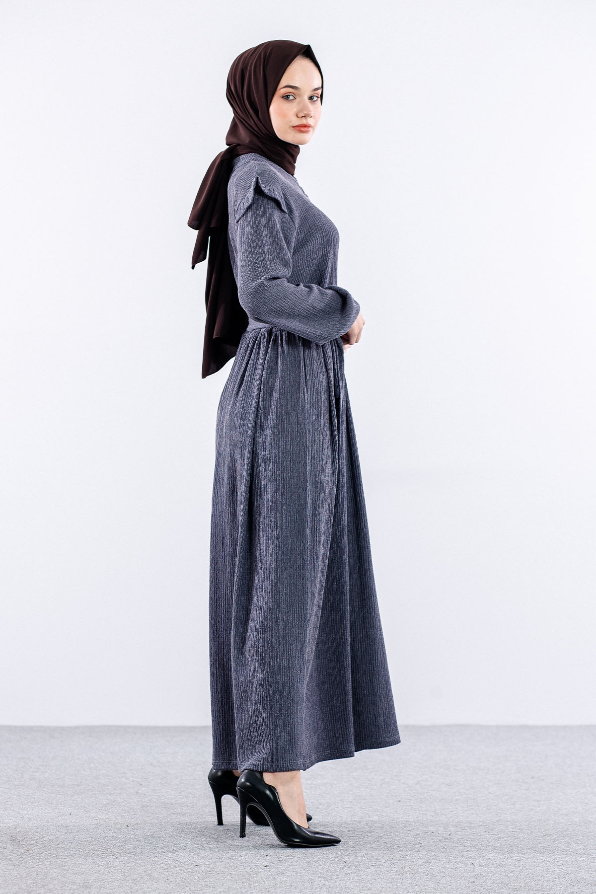 8487 Elbise 44-52 - Gri - 5