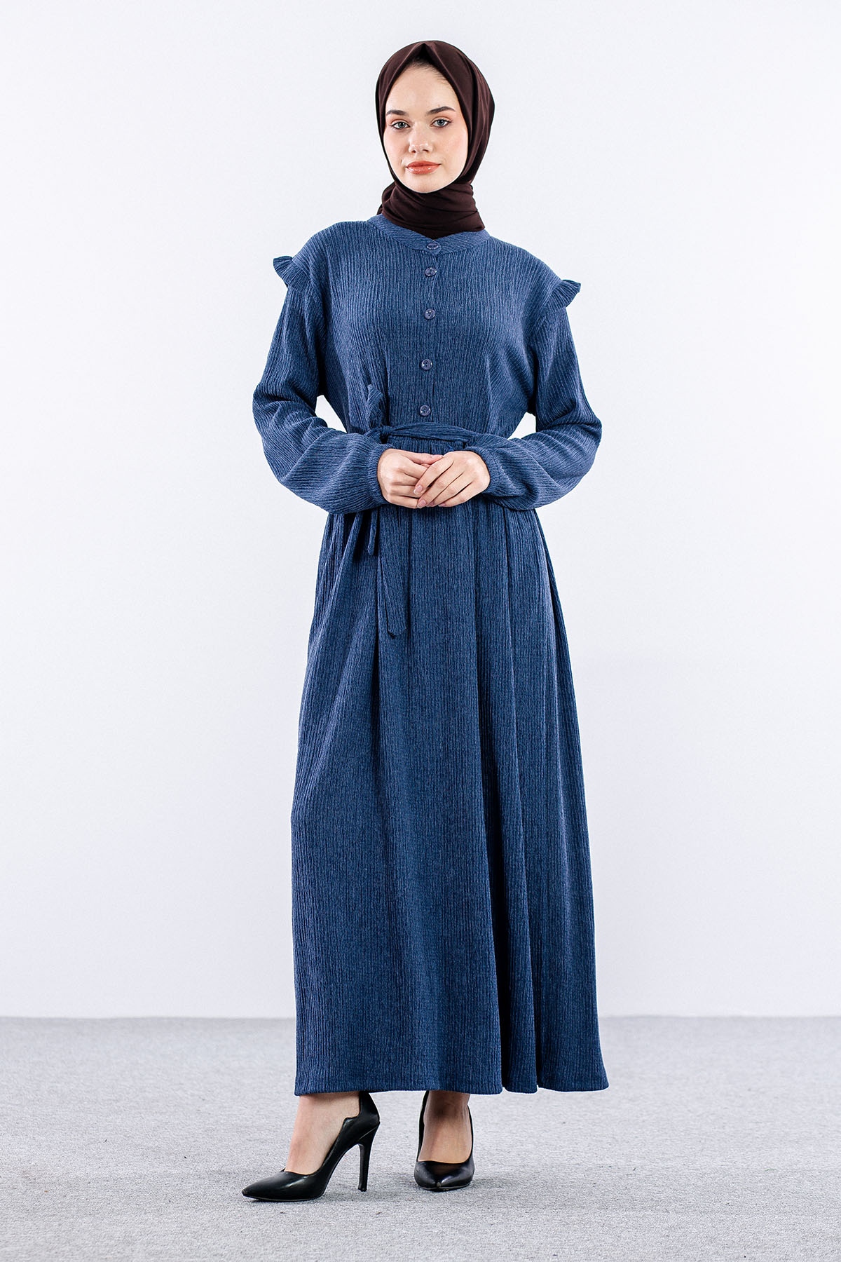 8487 Elbise 44-52 - Mavi - 1