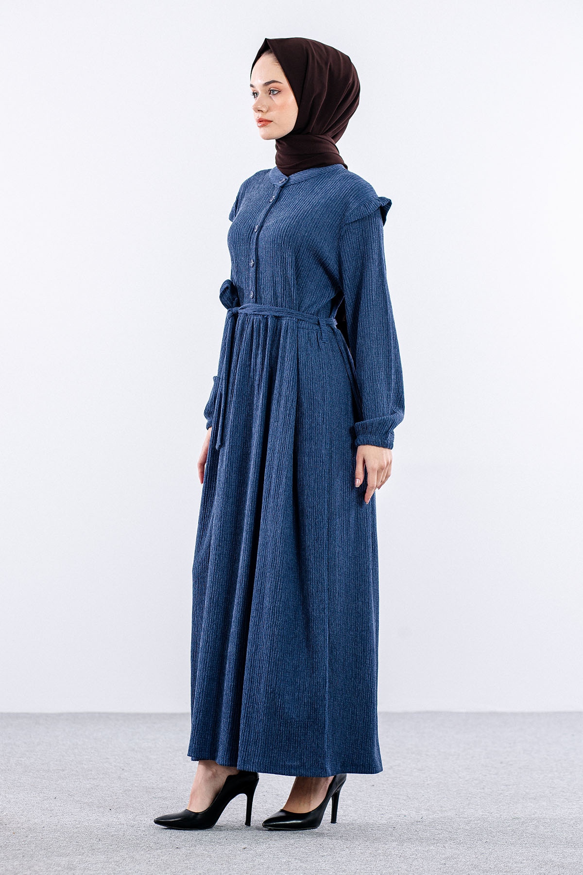 8487 Elbise 44-52 - Mavi - 2