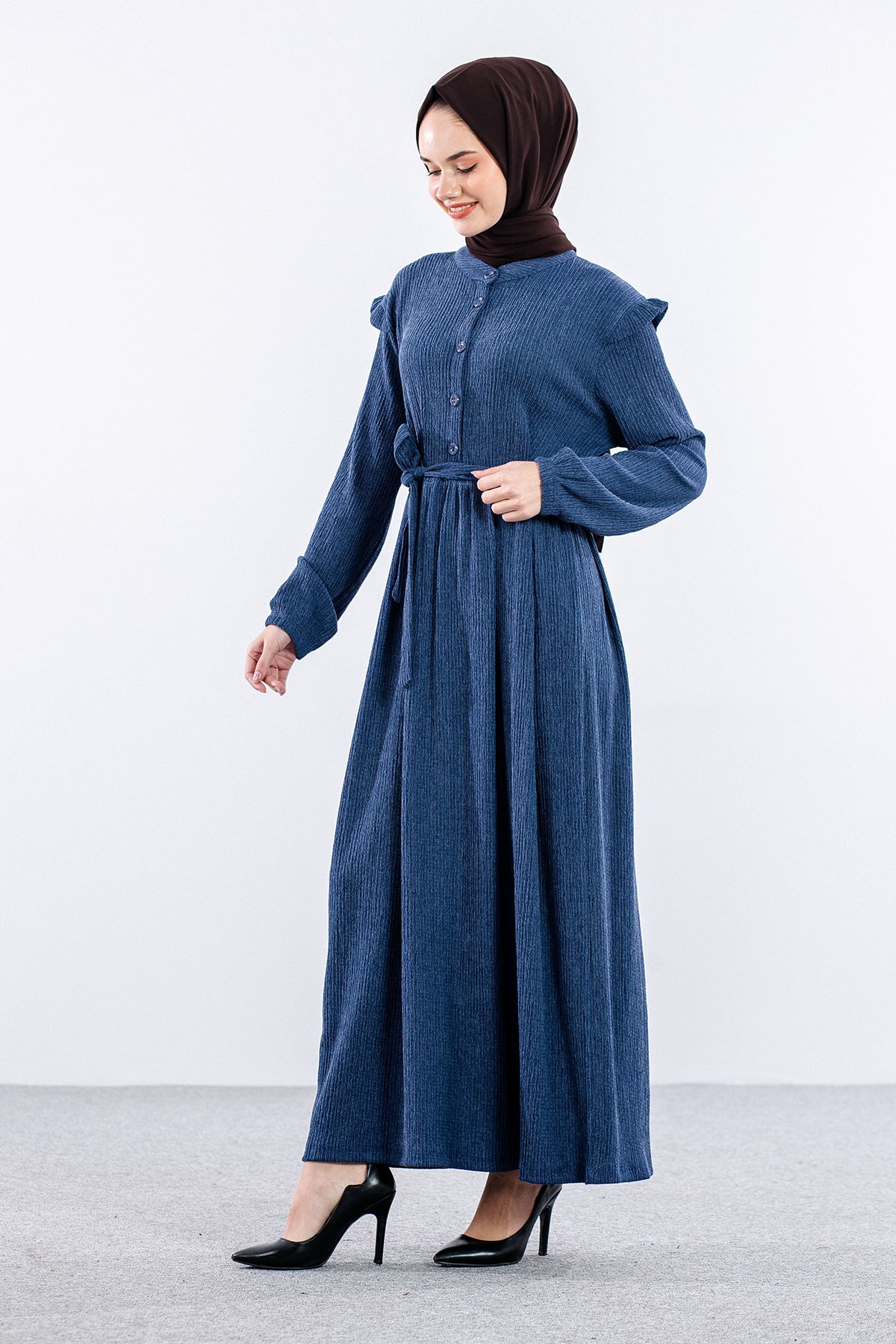 8487 Elbise 44-52 - Mavi - 3