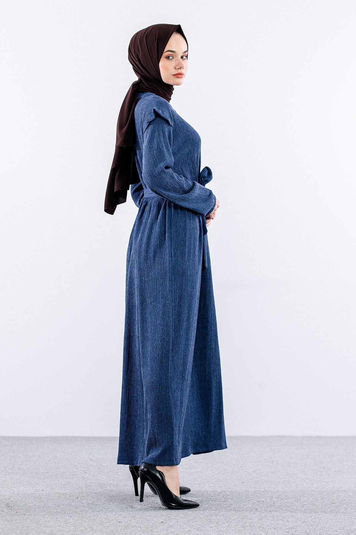 8487 Elbise 44-52 - Mavi - 5