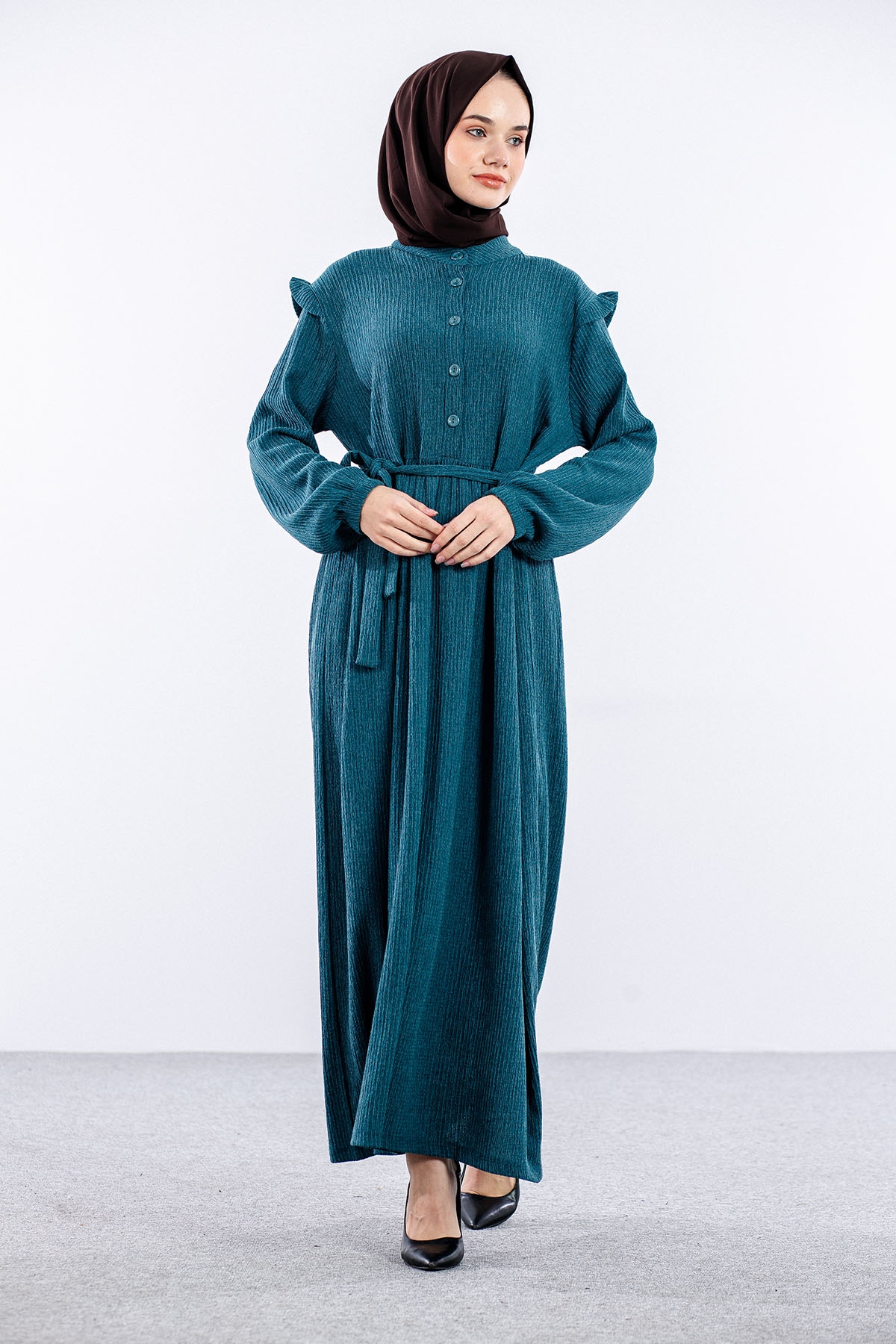 8487 Elbise 44-52 - Petrol - 2