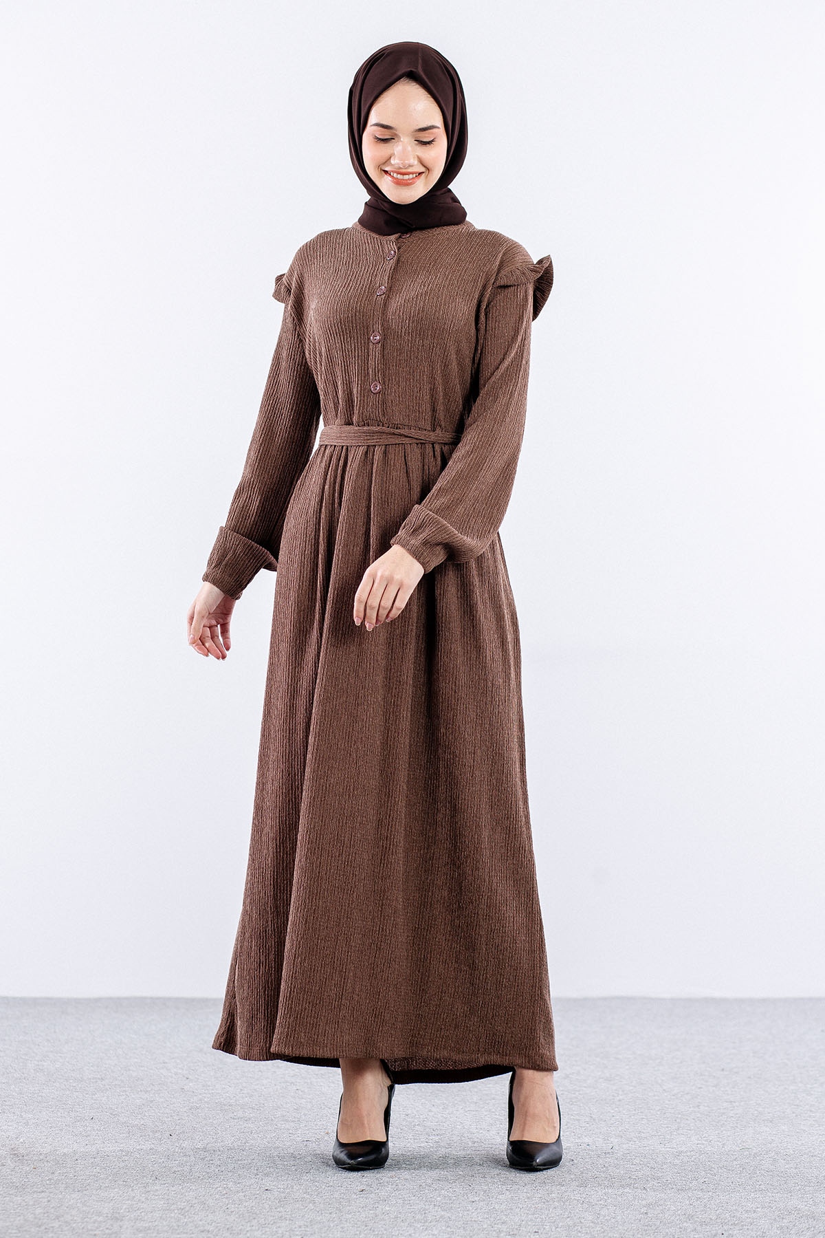 8487 Elbise 44-52 - S_kahve - 2