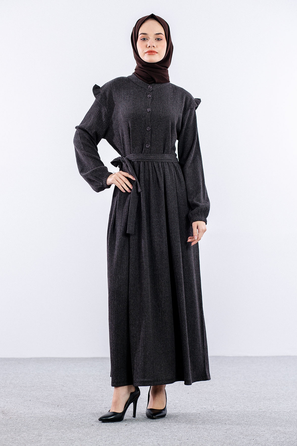 8487 Elbise 44-52 - Siyah - 1