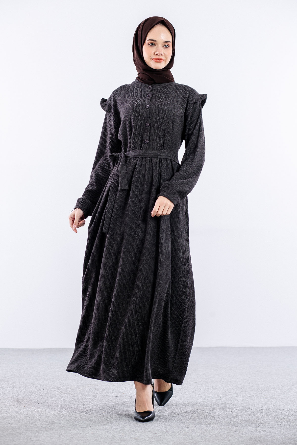 8487 Elbise 44-52 - Siyah - 2