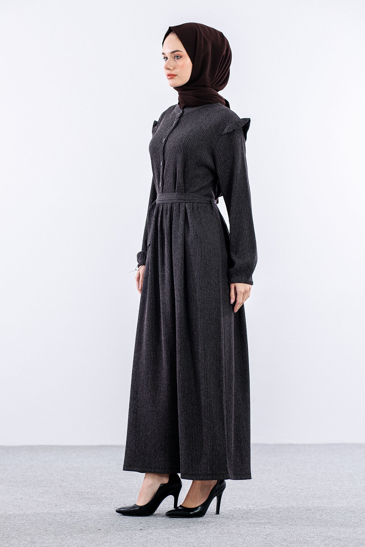 8487 Elbise 44-52 - Siyah - 3