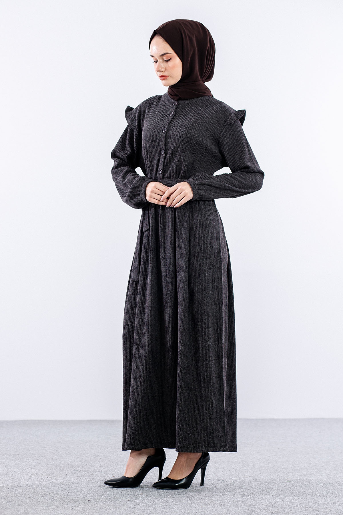 8487 Elbise 44-52 - Siyah - 4