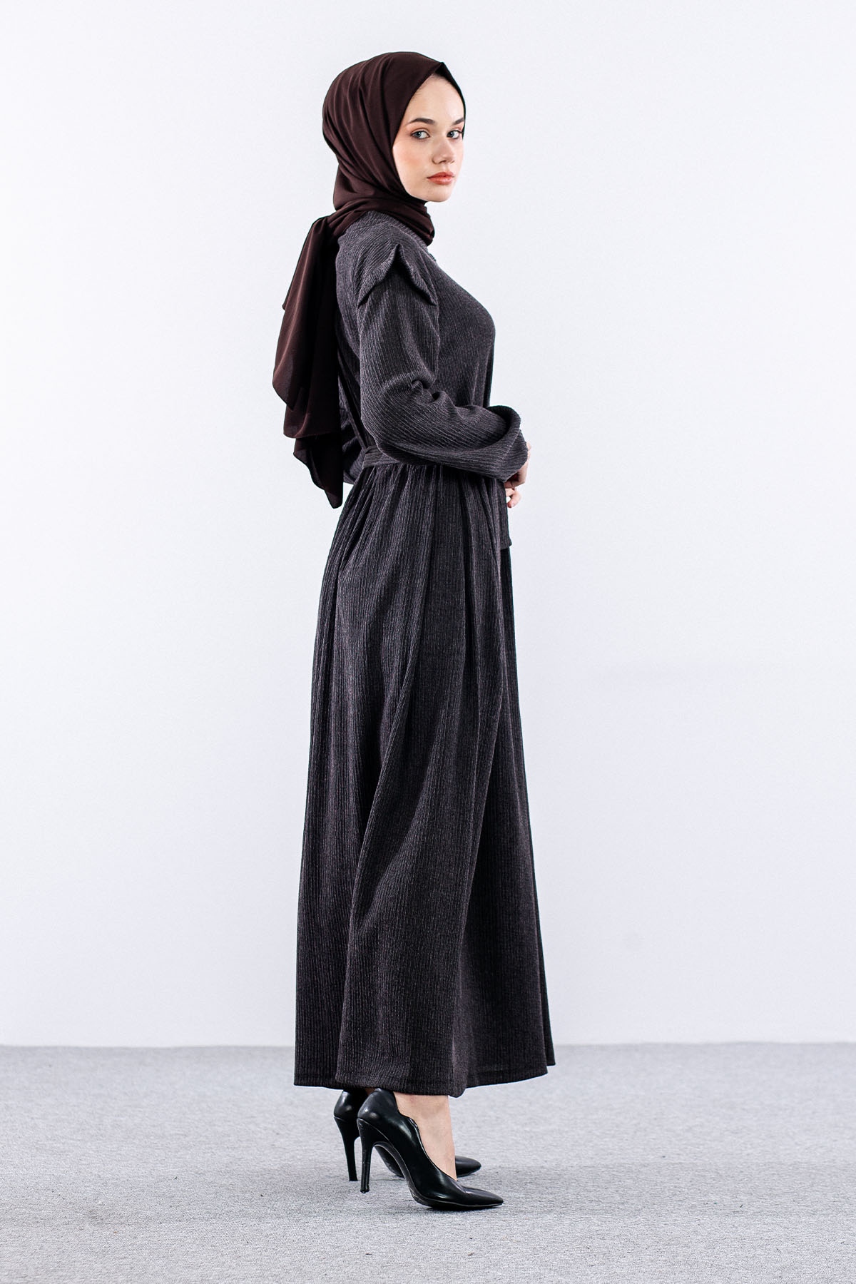 8487 Elbise 44-52 - Siyah - 6