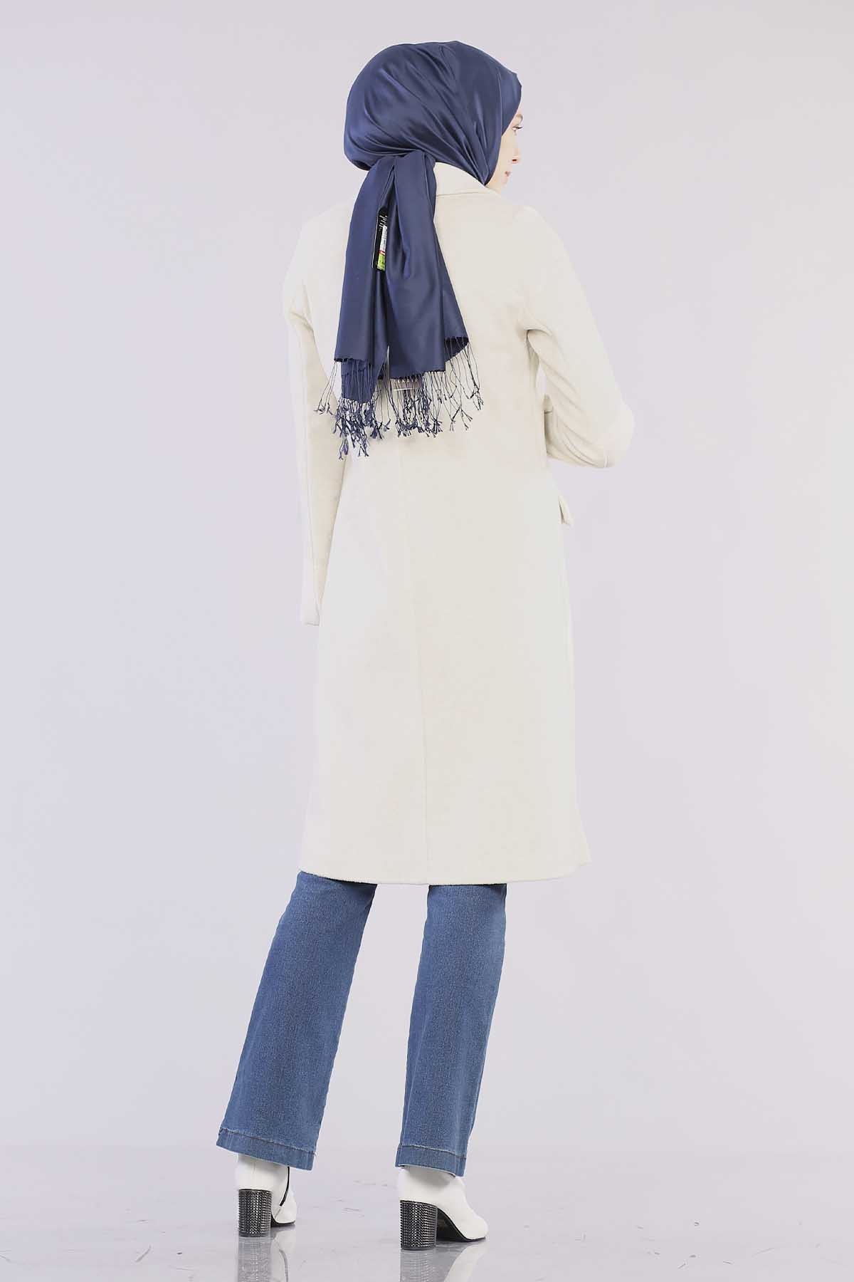 8519 Kaşe Kaban 38-44 - Krem - 4