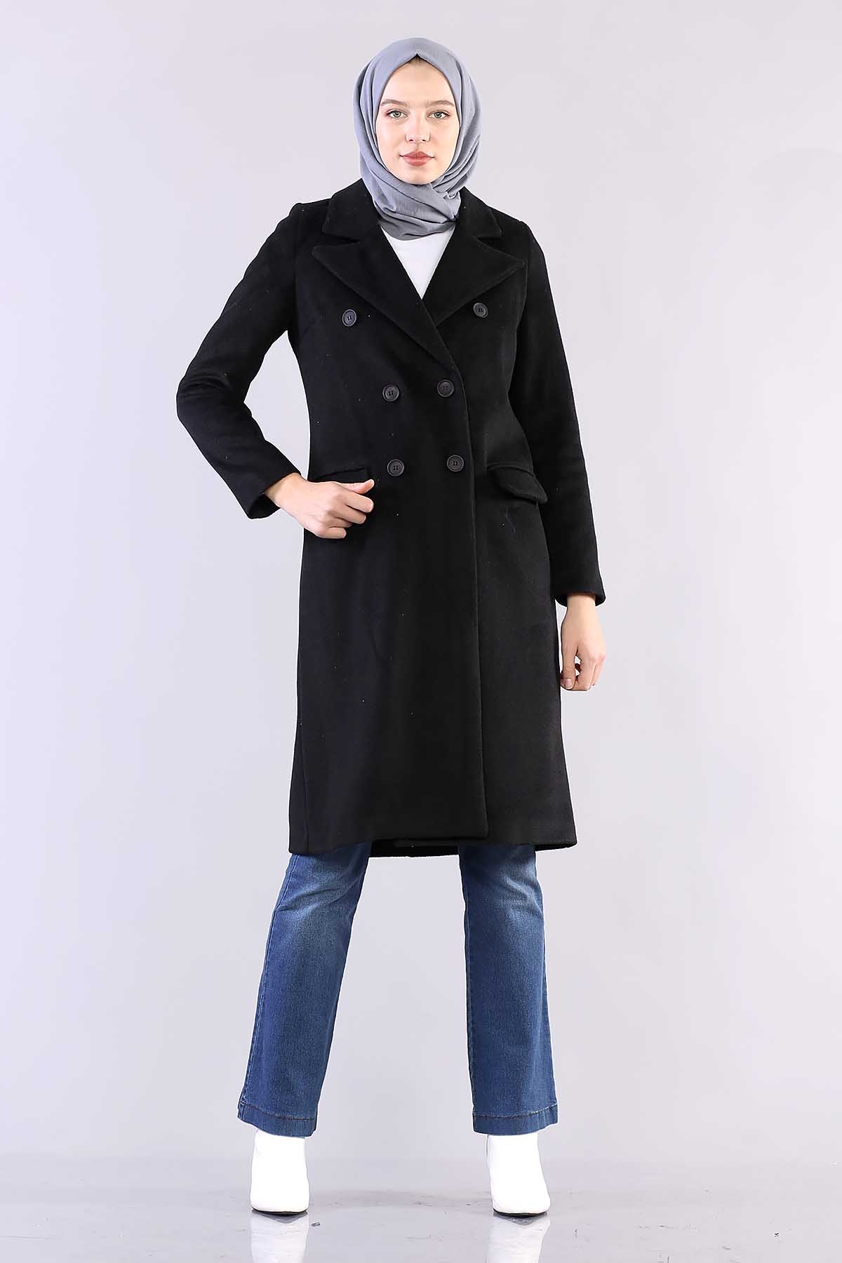 8519 Kaşe Kaban 38-44 - Siyah - 1