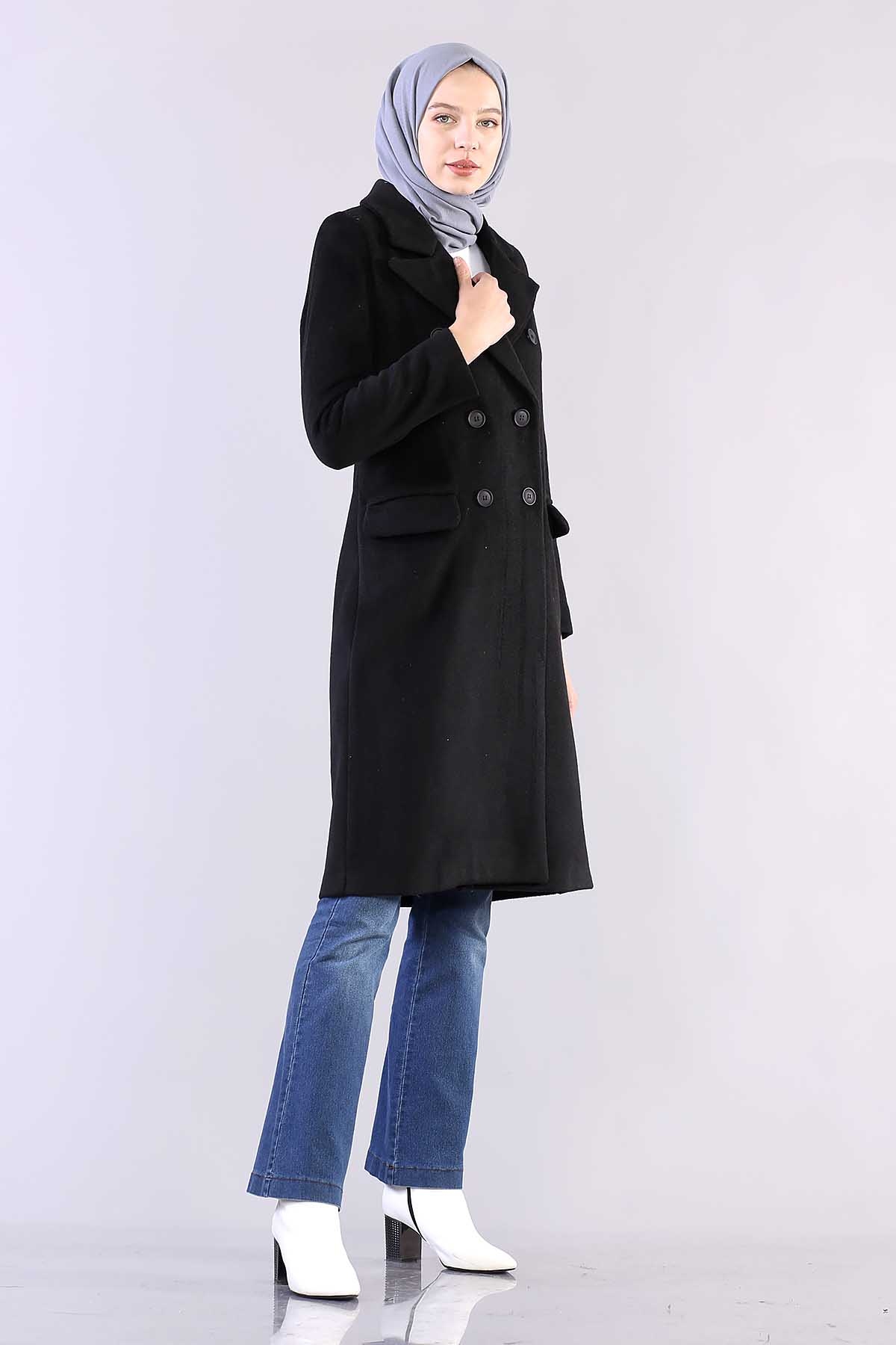 8519 Kaşe Kaban 38-44 - Siyah - 2